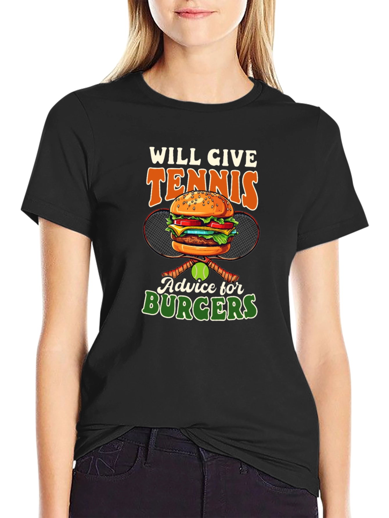 Black Tennis & Burgers Graphic T-Shirt - Serve Up Some Fun! view 2