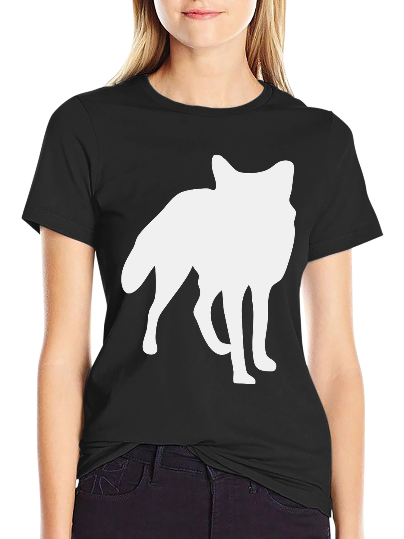Black Wolf Silhouette Graphic Tee - Black Casual Shirt view 2