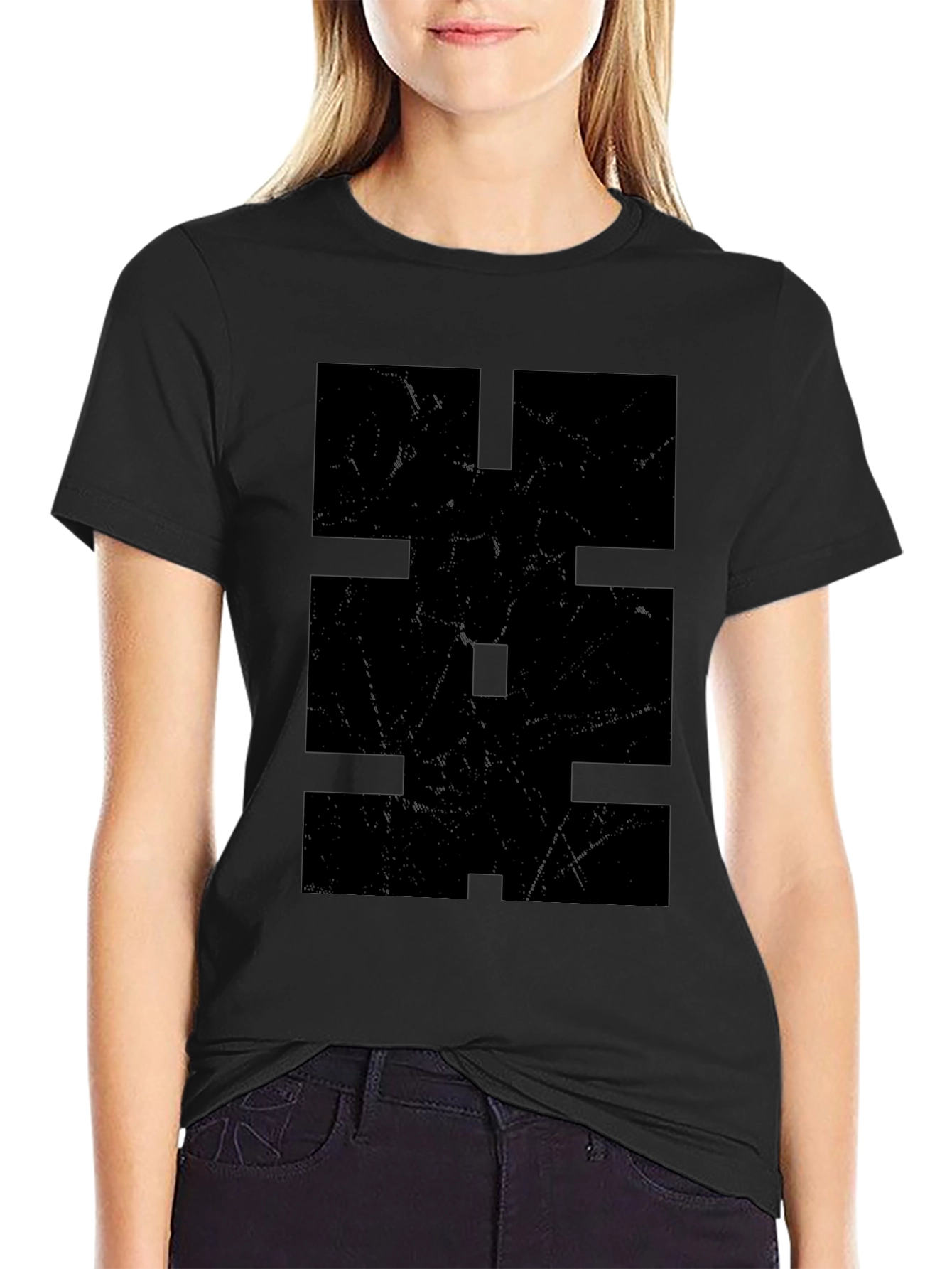 Black Modern Geometric Graphic Tee - Black Cotton Blend view 2