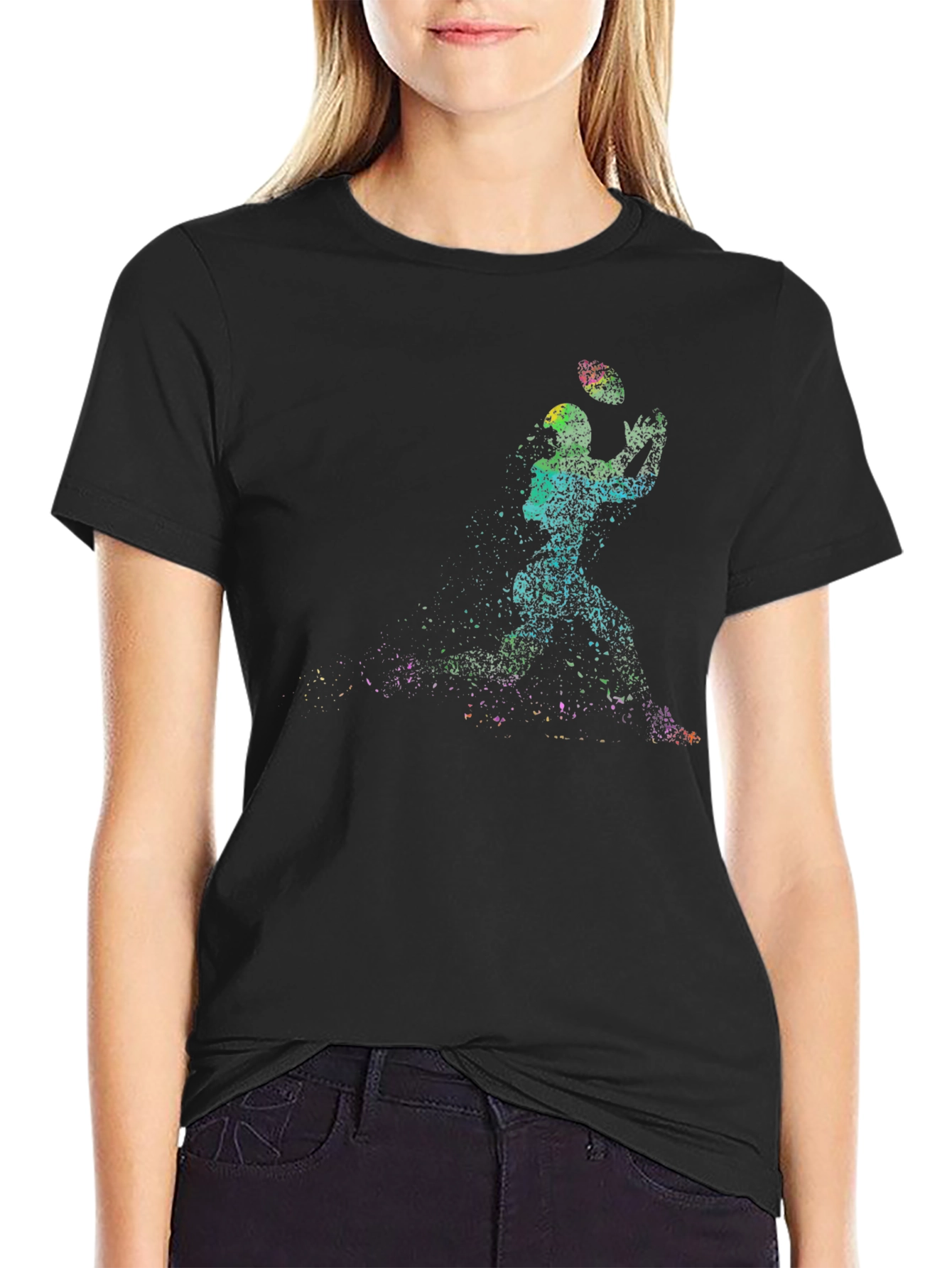 Black Colorful Football Player Graphic Tee view 2