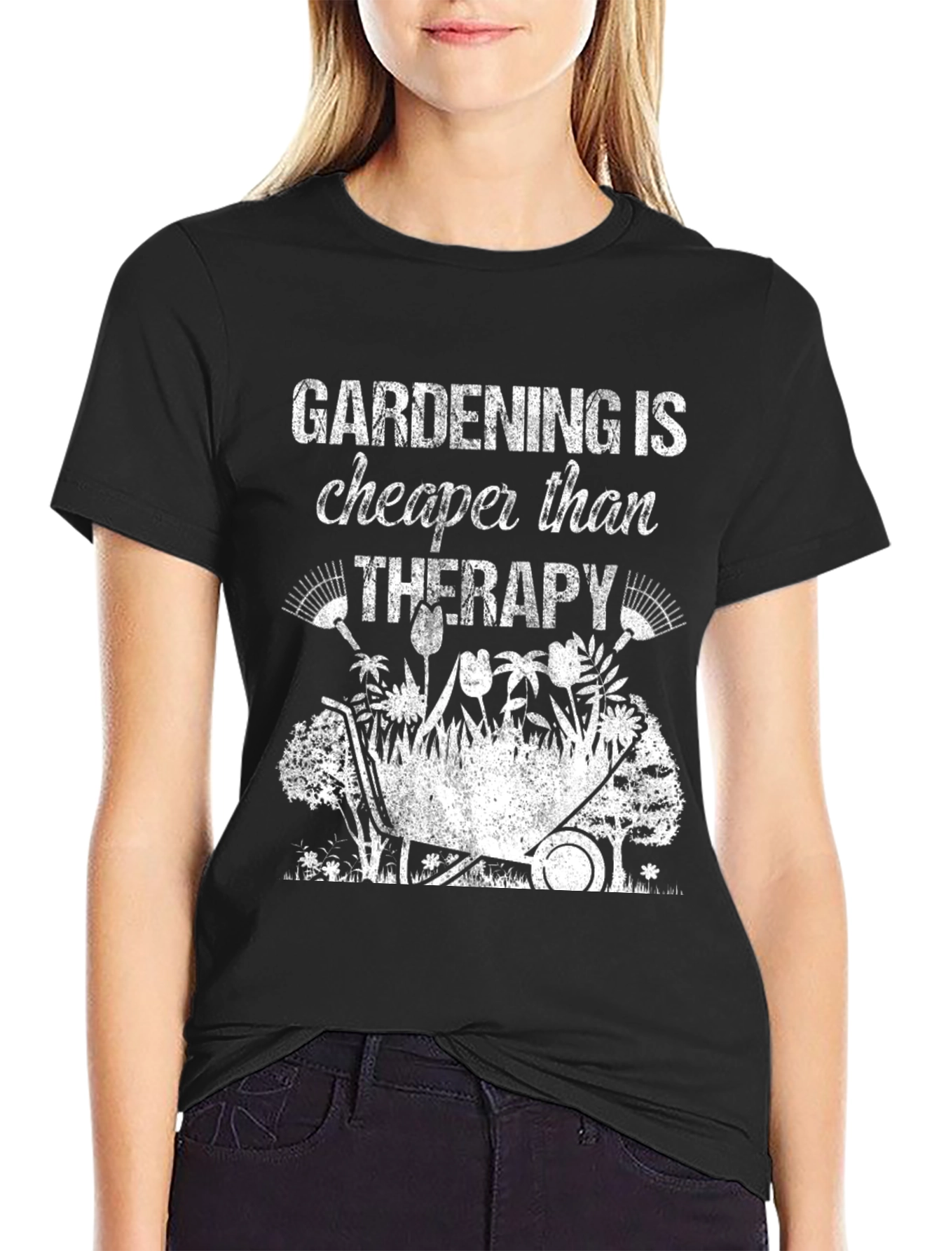 Black Gardening is Cheaper Than Therapy Graphic Tee view 2