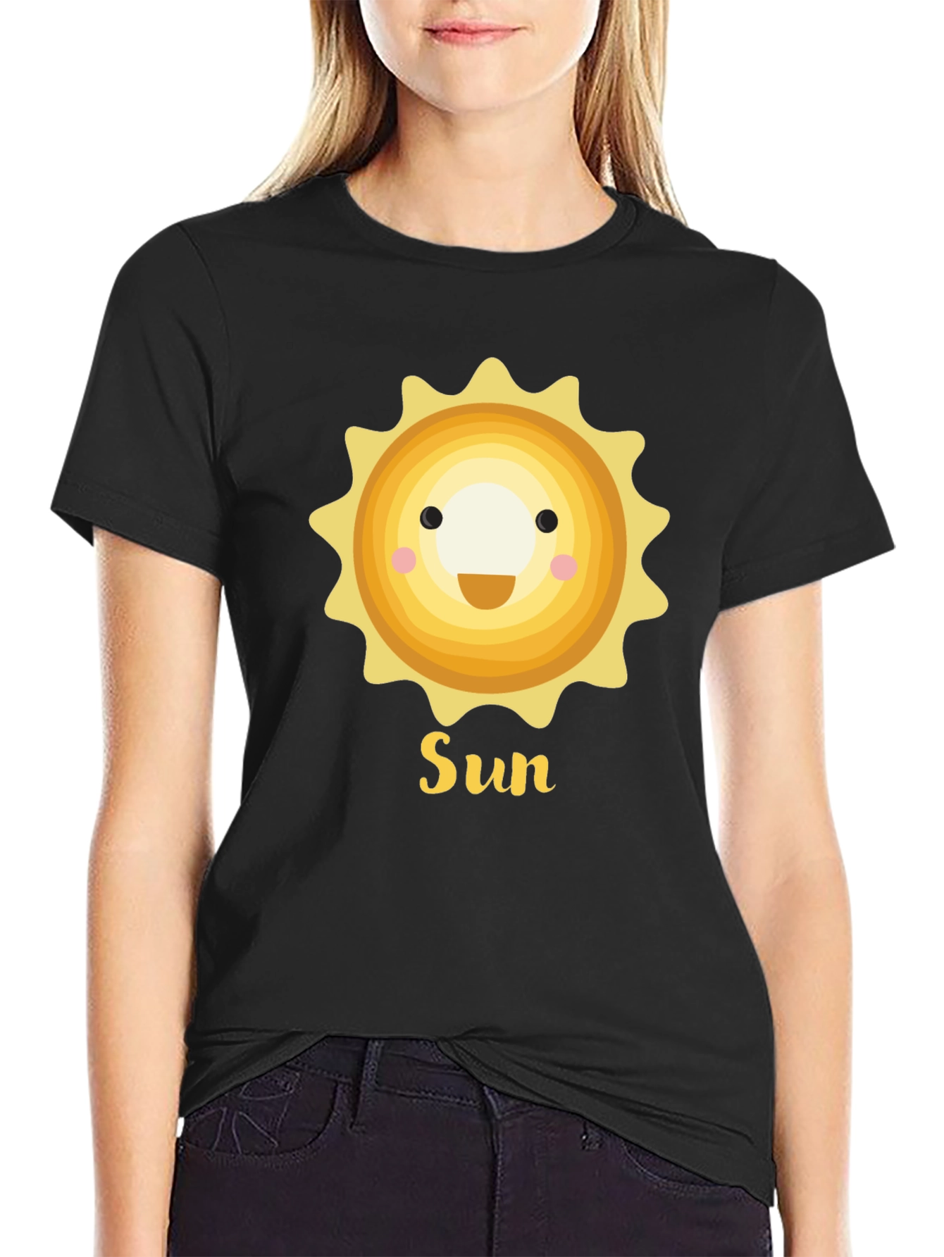 Black Smiling Sun Graphic T-Shirt - Black Crew Neck view 2