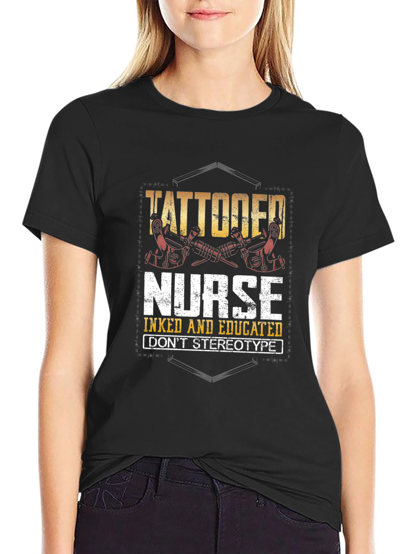 Black Tattooed Nurse Graphic Tee - Inked & Educated! view 2