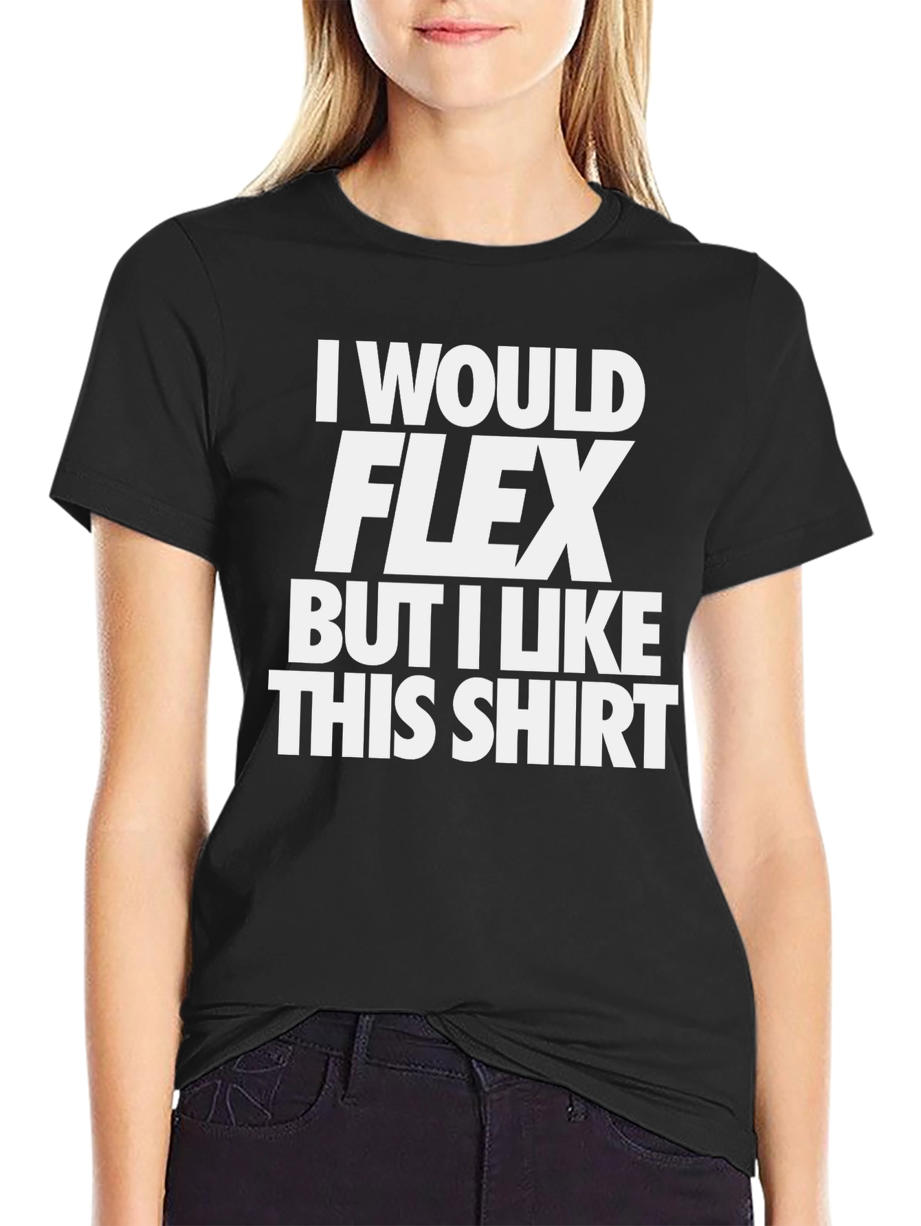 Black Funny Gym T-Shirt: I Would Flex, But I Like This Shirt view 2