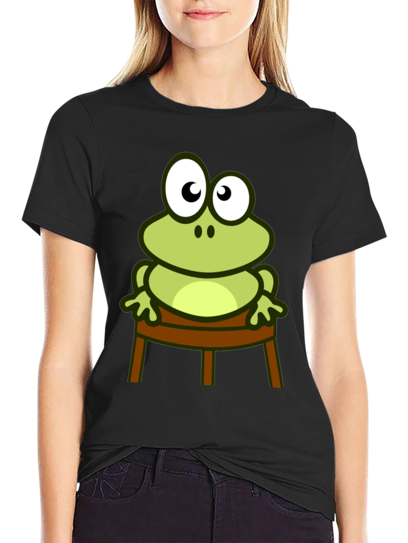 Black Frog On Chair Graphic Tee - Cool Cartoon Frog Design view 2