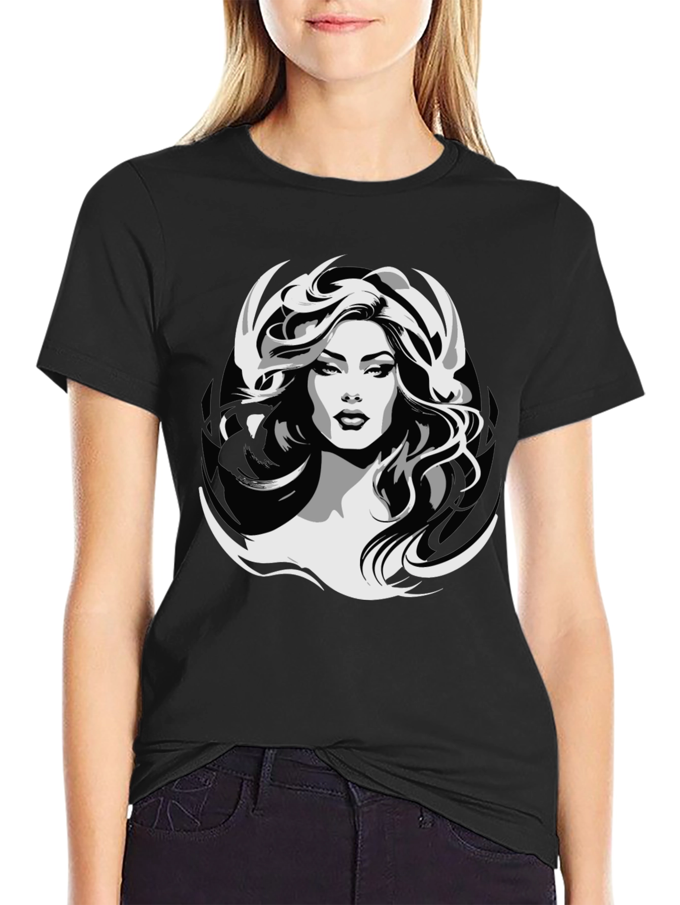 Black Graphic Print T-Shirt - Woman Design view 2