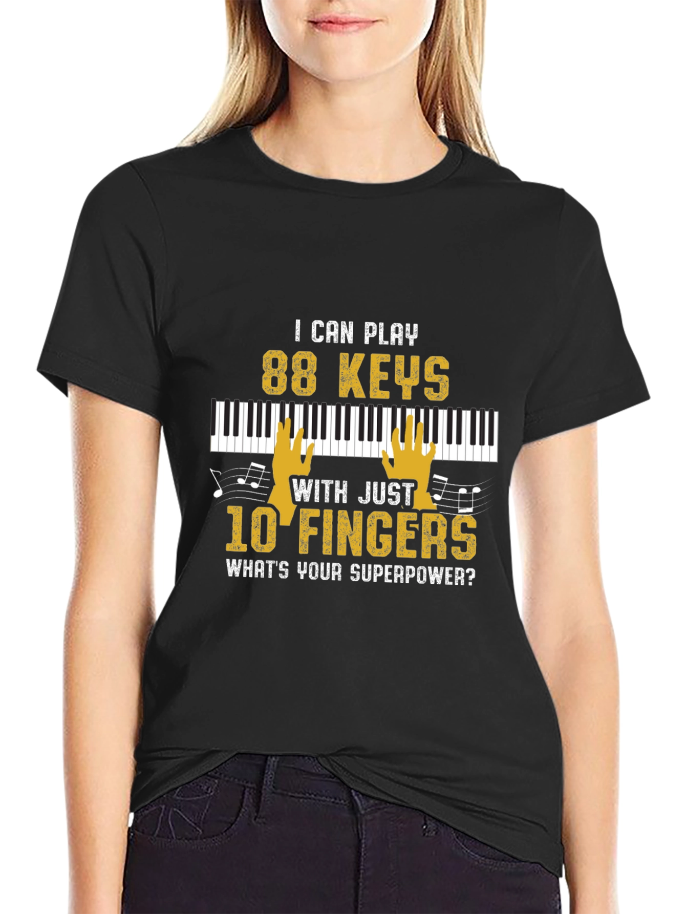Black Funny Musician T-Shirt: Piano 88 Keys Superpower view 2