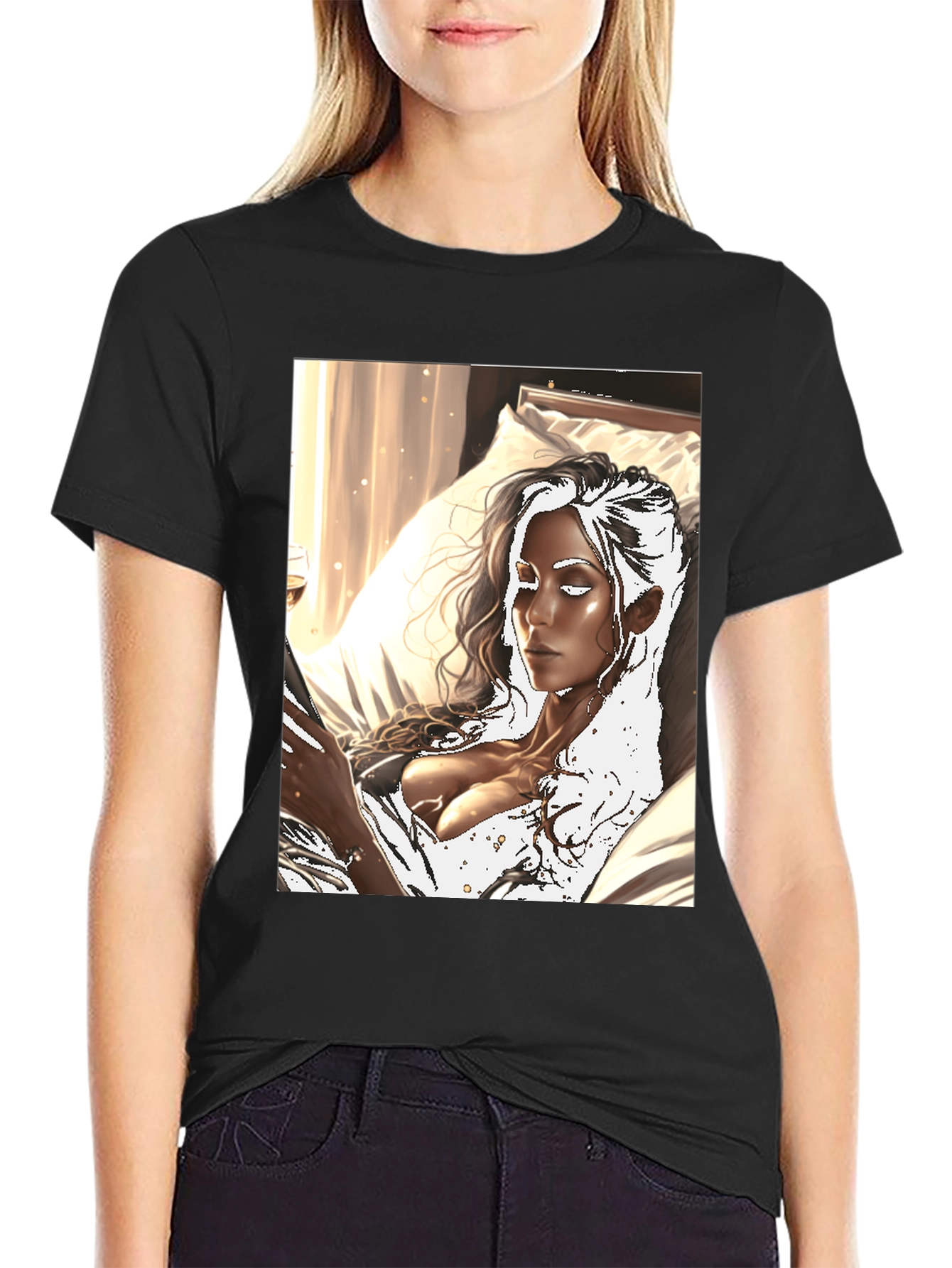 Black Artistic Woman Black T-Shirt view 2