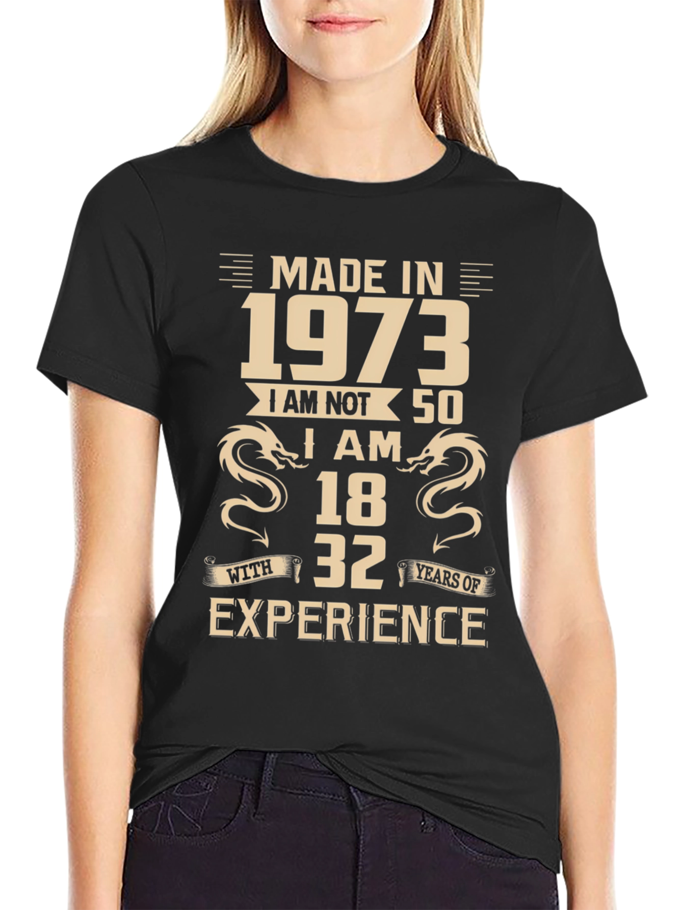 Black Made in 1973 Funny Birthday T-Shirt view 2