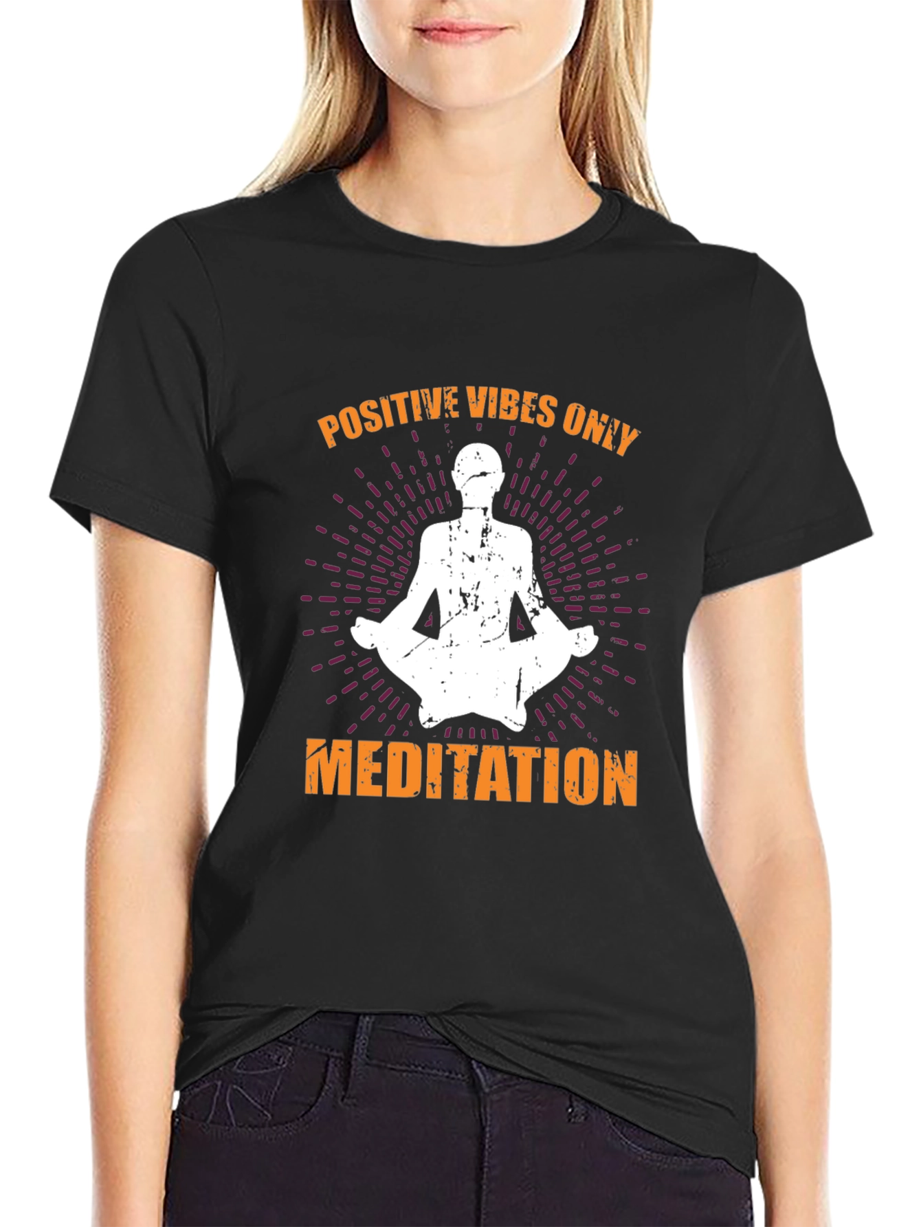 Black Positive Vibes Only Meditation Graphic Tee view 2
