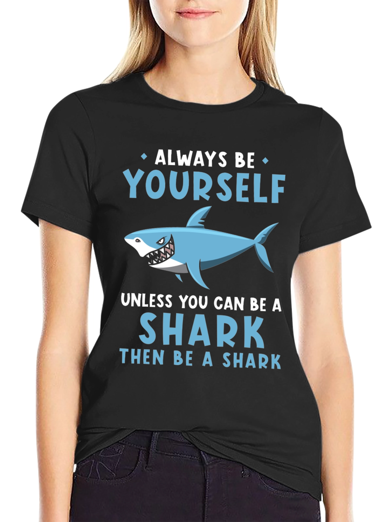 Black Funny Shark Graphic Tee - Always Be Yourself Shirt view 2