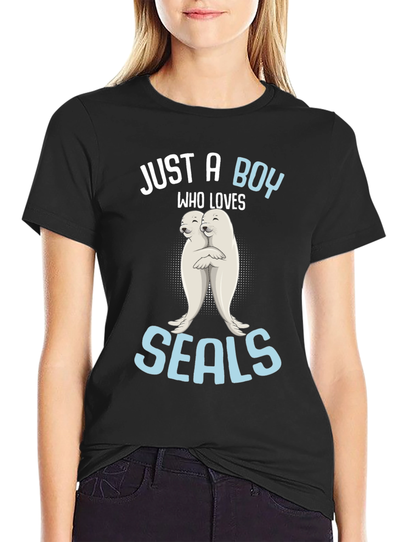 Black Just A Boy Who Loves Seals T-Shirt view 2