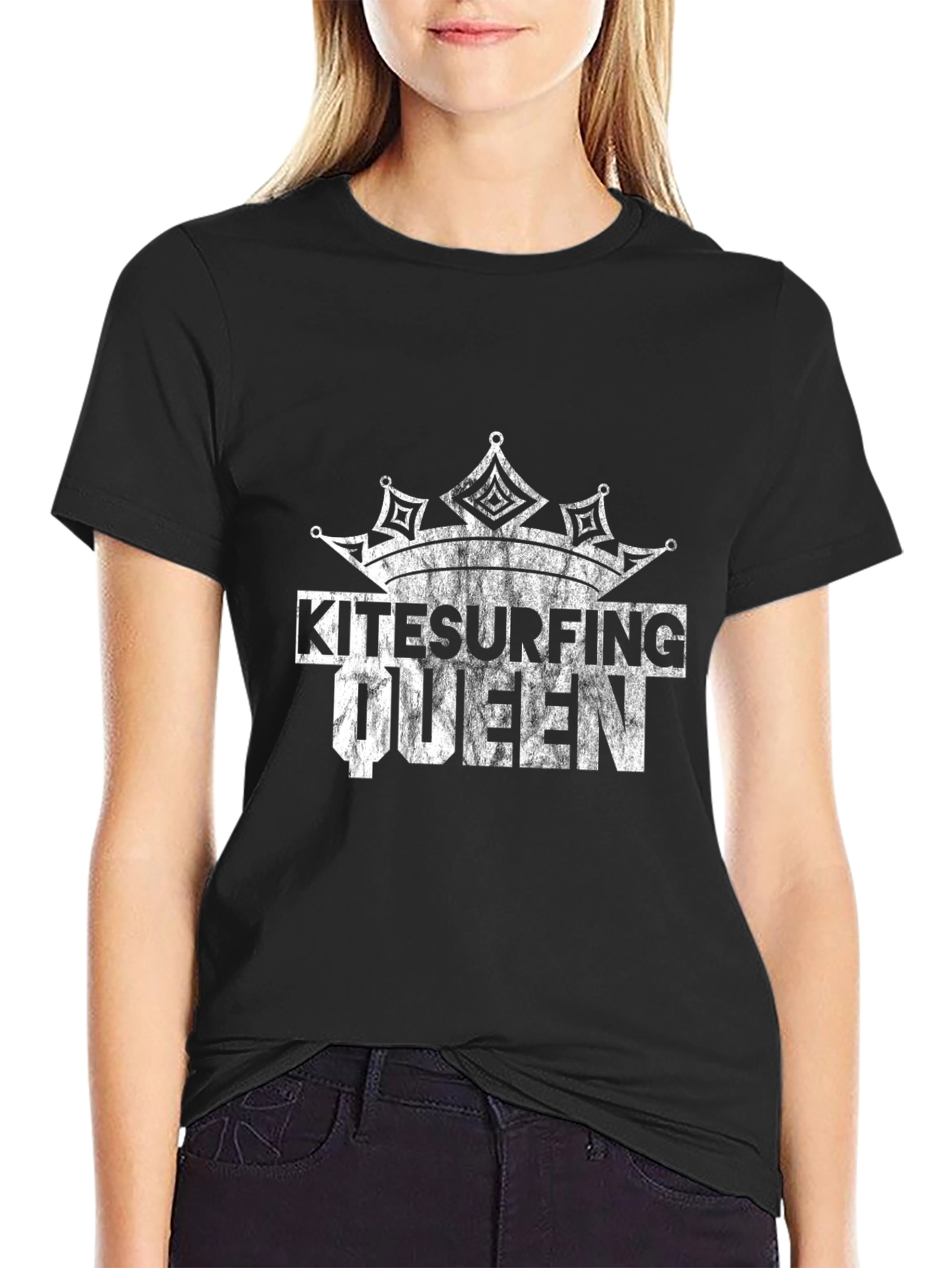 Black Kitesurfing Queen Black T-Shirt view 2