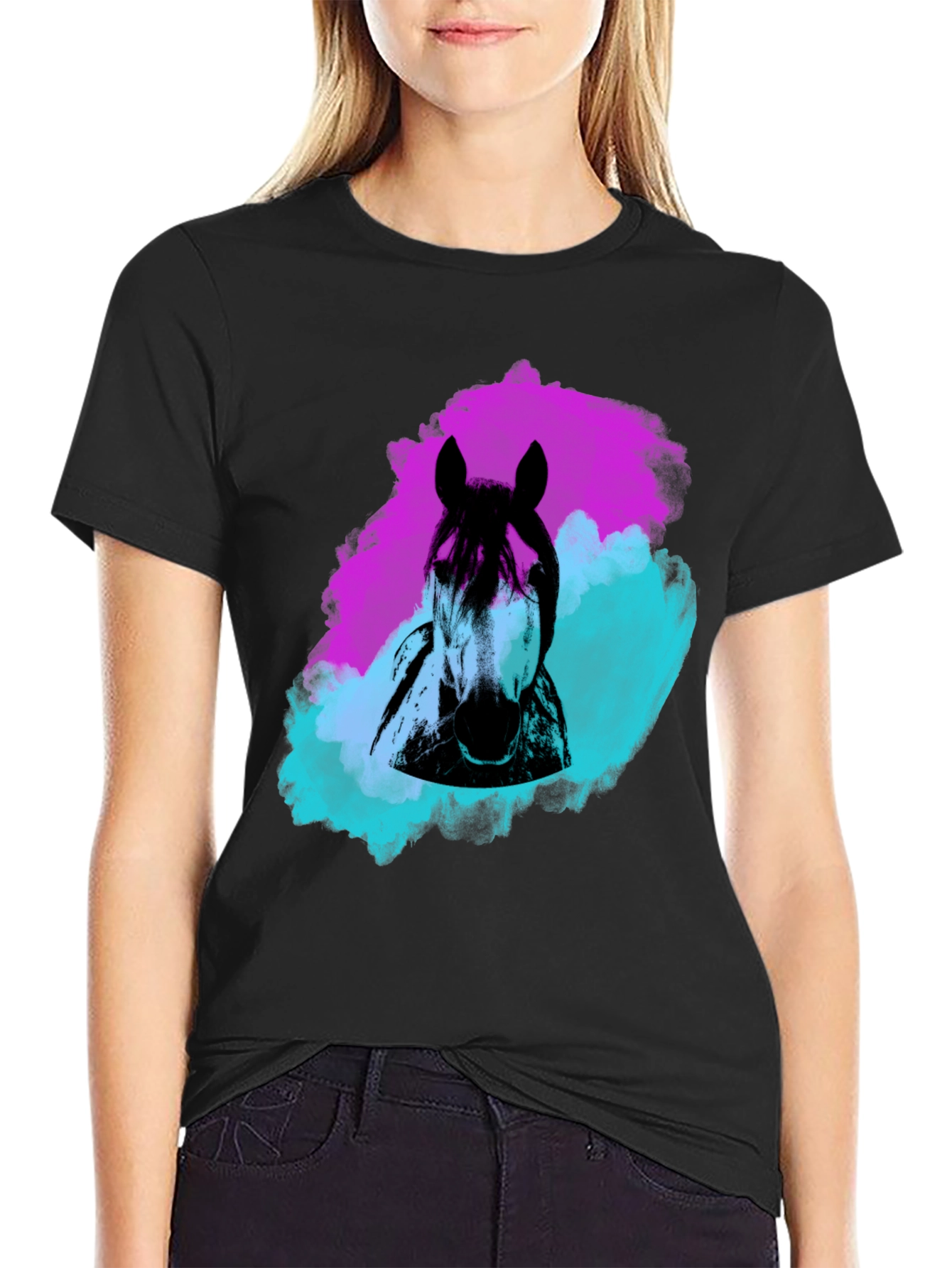 Black Horse Graphic Tee - Artistic Style view 2