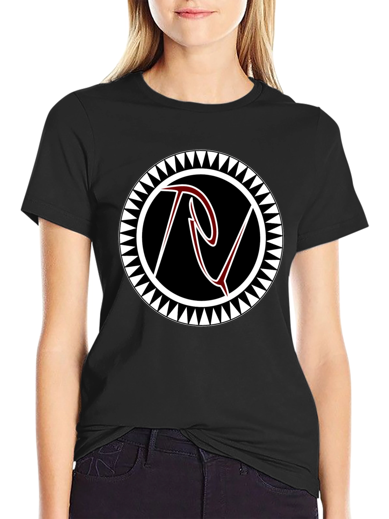 Black Black Tee with Tribal Circle Logo view 2