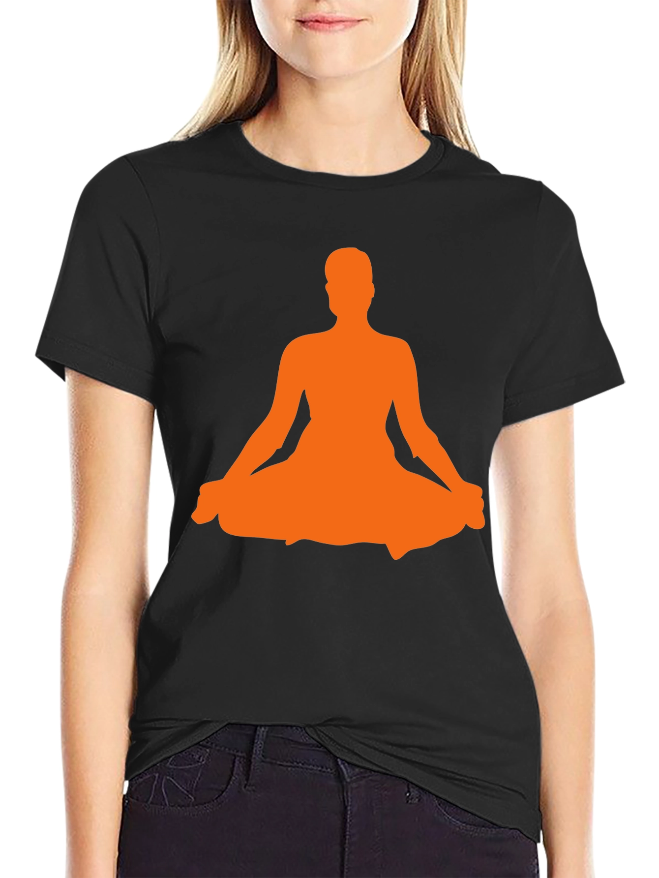 Black Yoga Meditation Silhouette Black T-Shirt view 2