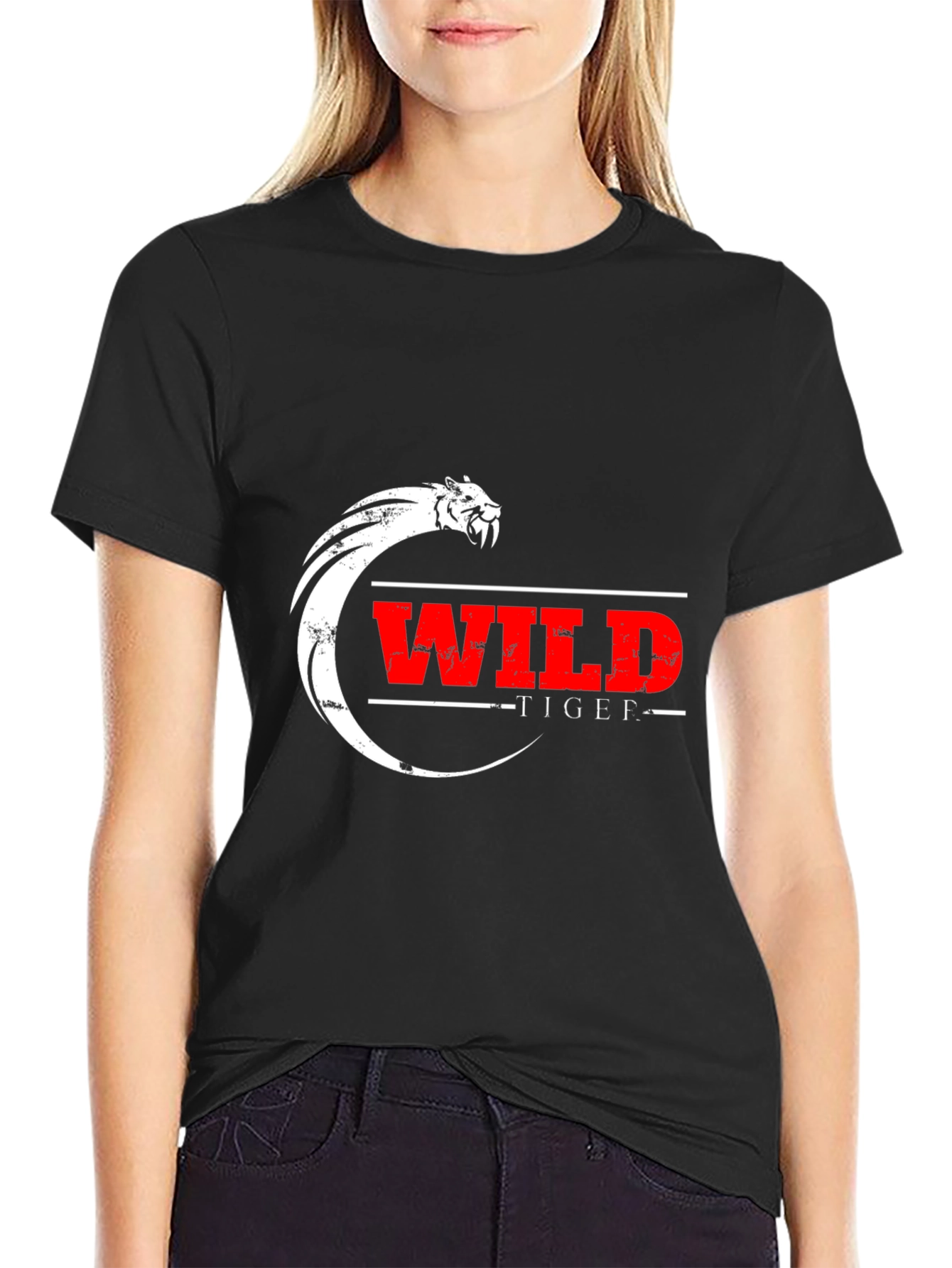 Black Wild Tiger Graphic Black T-Shirt view 2