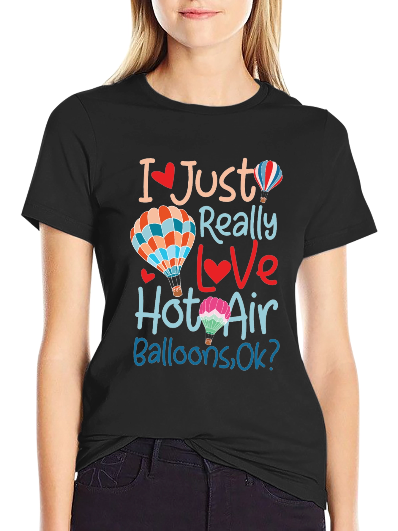 Black I Love Hot Air Balloons Black T-Shirt view 2