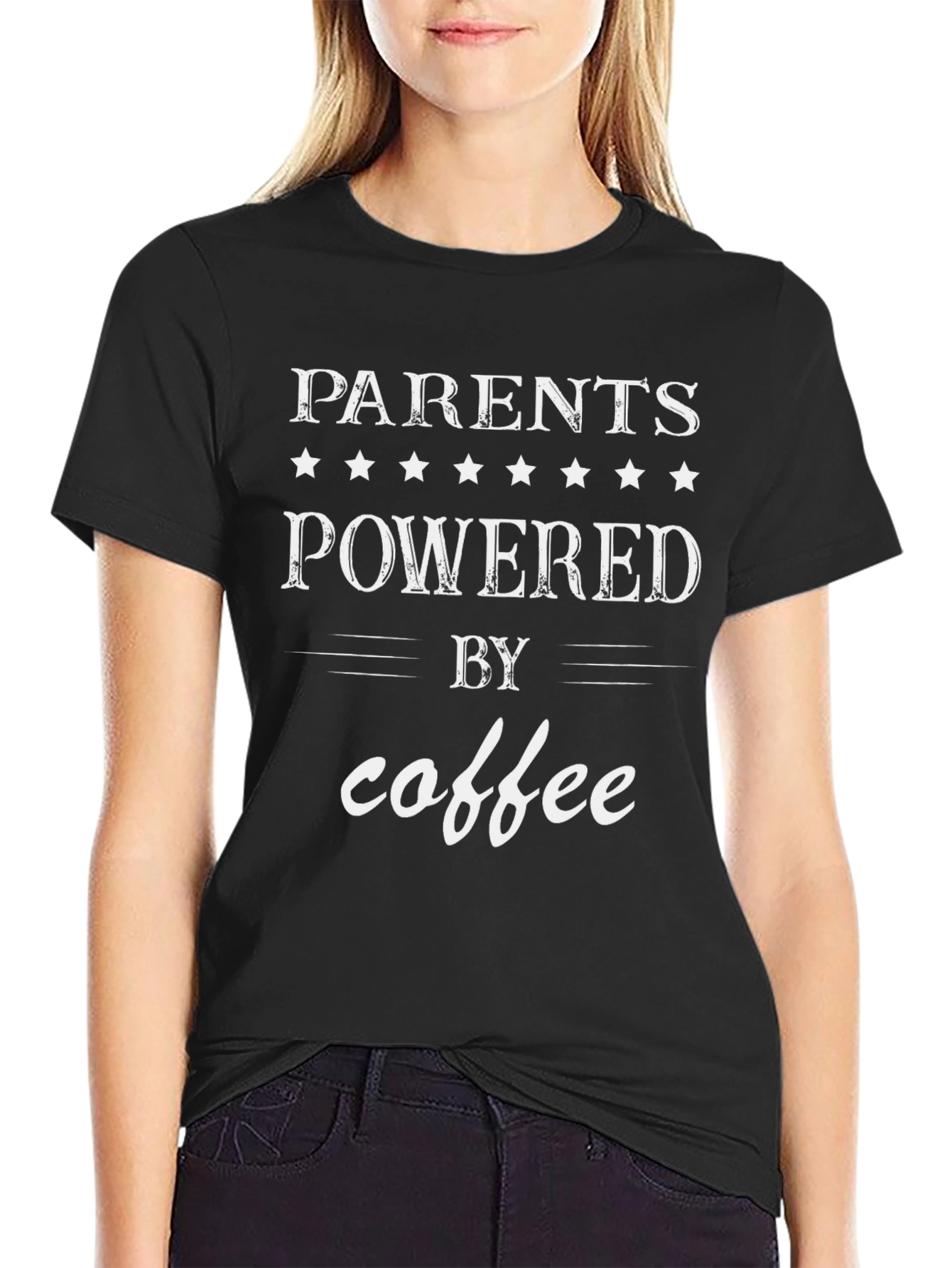 Black Parents Powered By Coffee T-Shirt - Black view 2