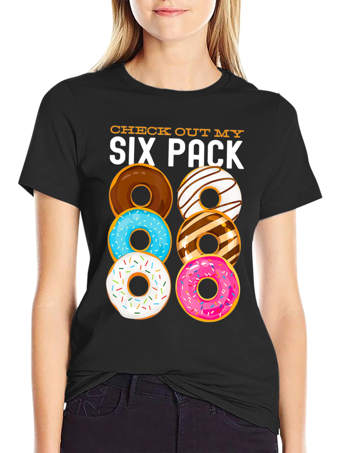 Black Donut Six Pack Funny Graphic T-Shirt view 2