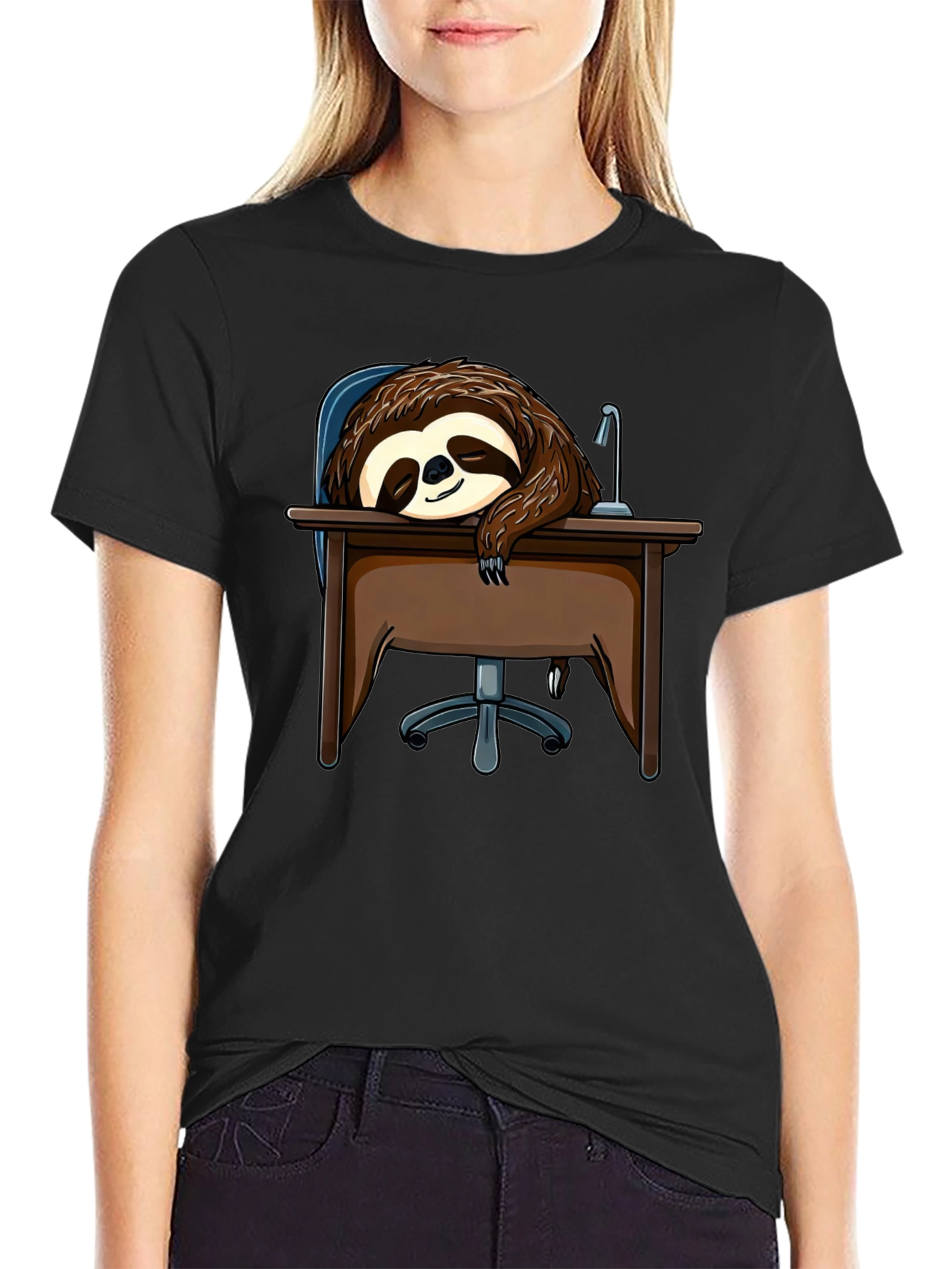 Sleeping Sloth on Desk T-Shirt - Funny Lazy Animal Tee - 2