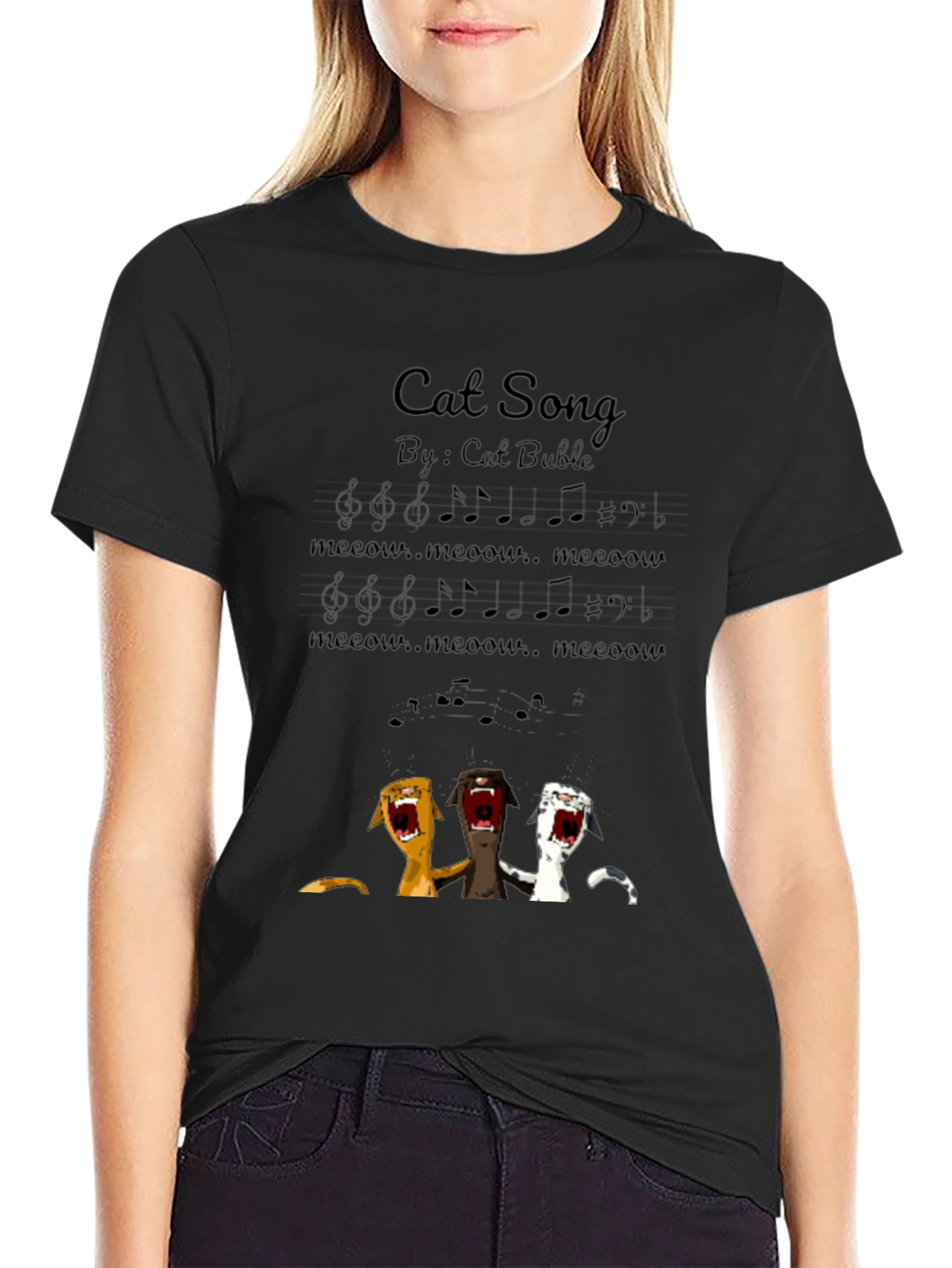 Black Cat Song T-Shirt - Meow Music Tee view 2