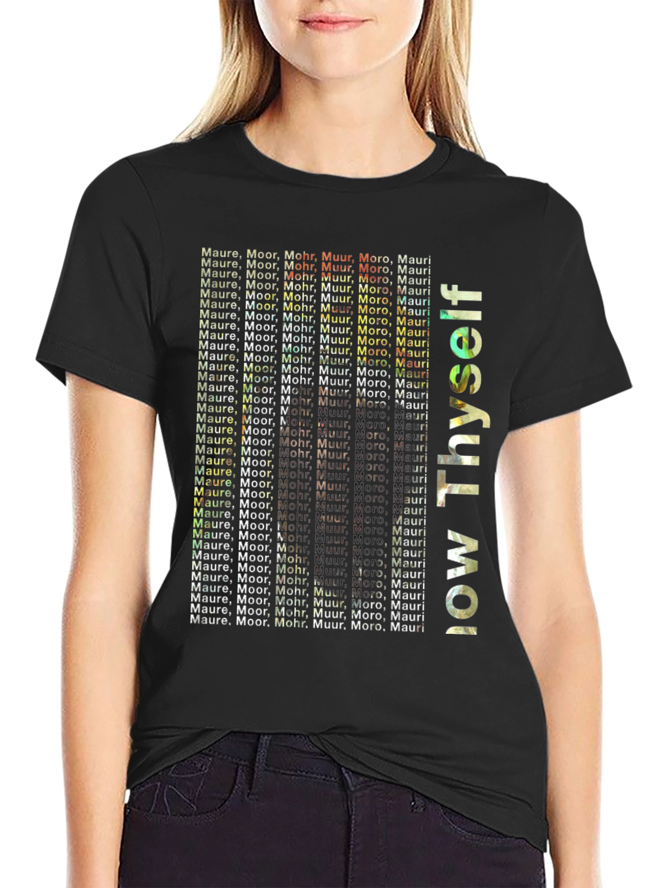 Black Know Thyself T-Shirt: Mauri, Moor, Mohr, Muur, Moro view 2