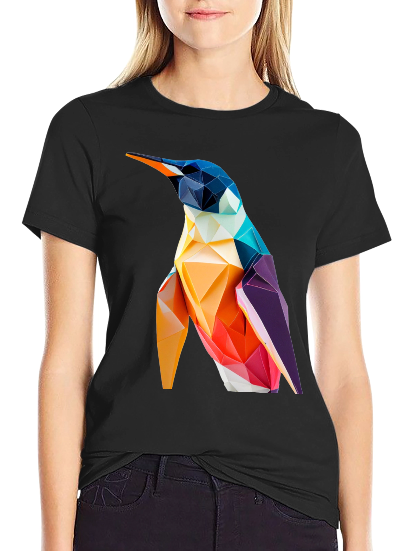 Black Geometric Penguin Graphic Tee - Modern Stylish Design view 2