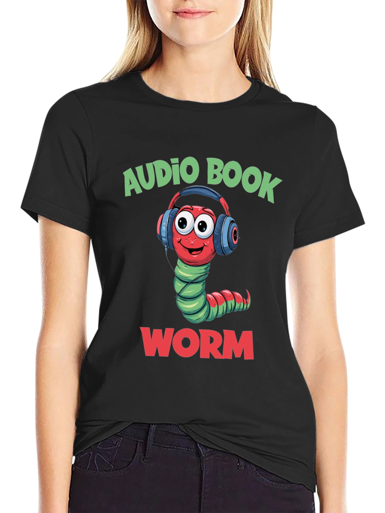 Black Audio Book Worm T-Shirt view 2