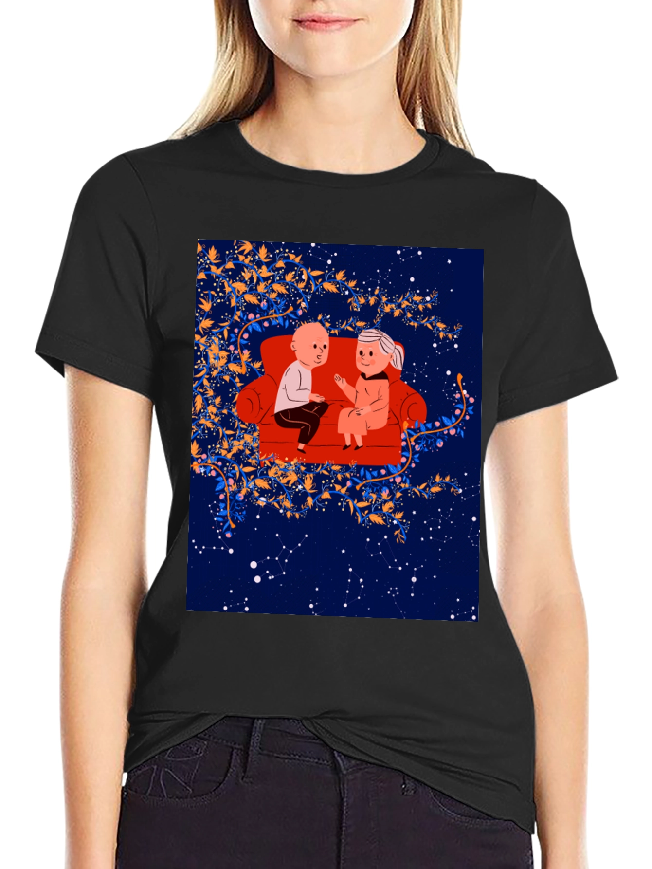 Black Cartoon Couple T-Shirt view 2