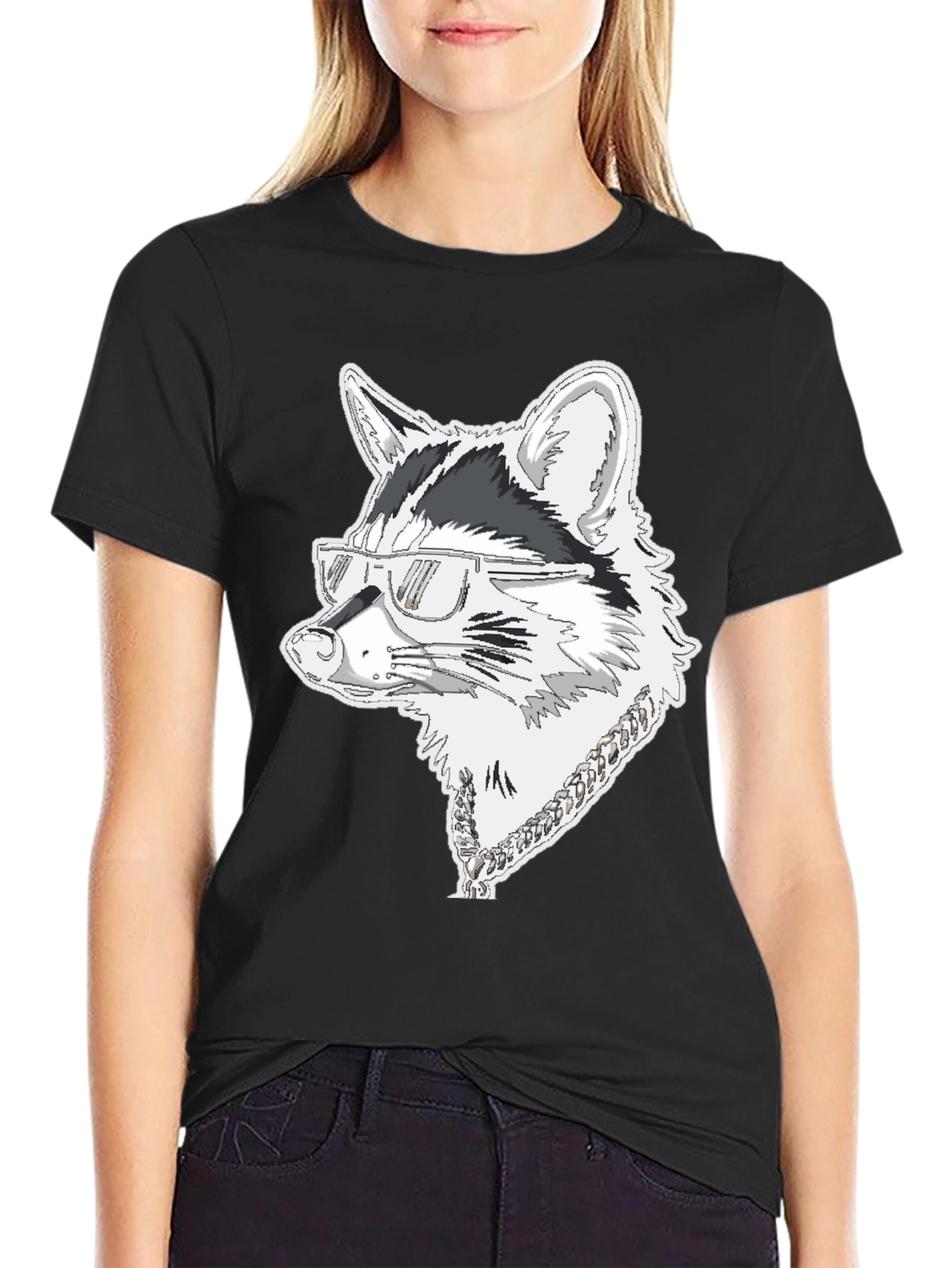 Black Cool Raccoon Graphic Tee - Black Cotton T-Shirt view 2