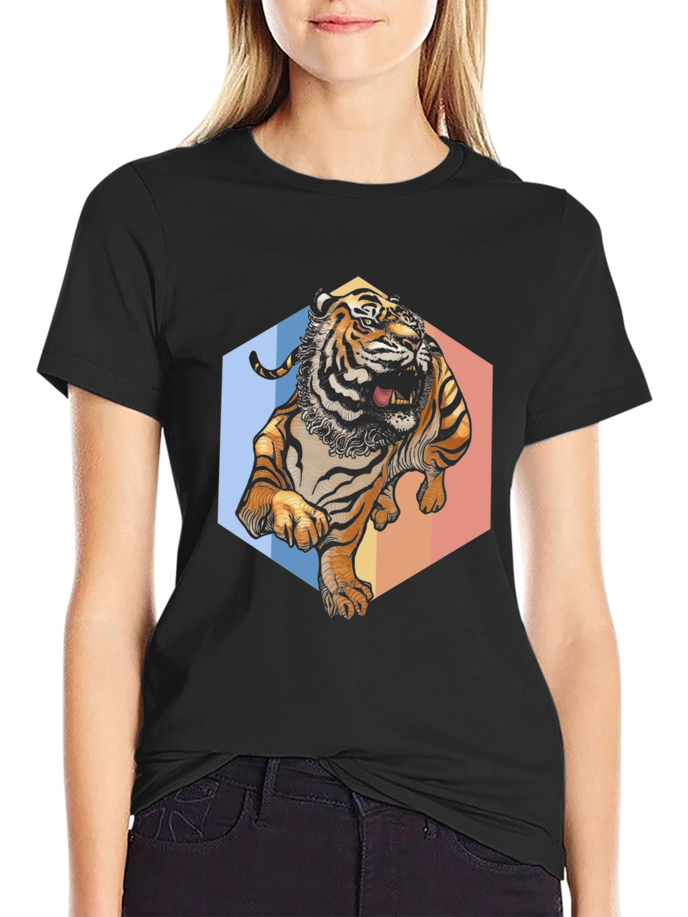 Black Roaring Tiger Graphic Tee - Bold Black T-Shirt view 2
