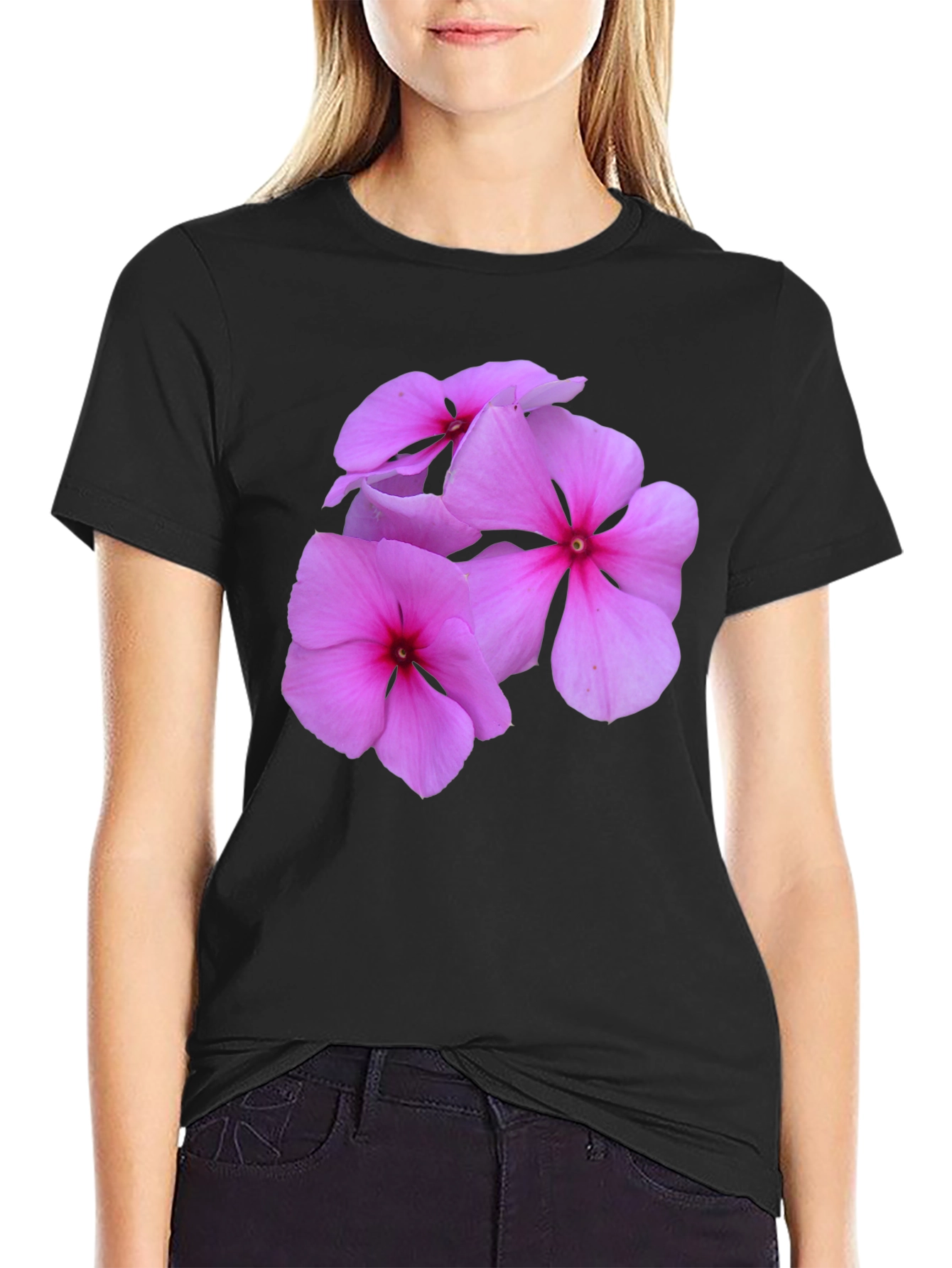 Black Floral Print Black T-Shirt view 2