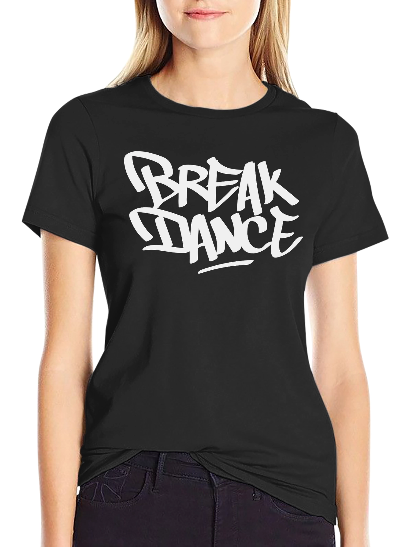 Black Break Dance Graphic T-Shirt - Black Crew Neck Tee view 2