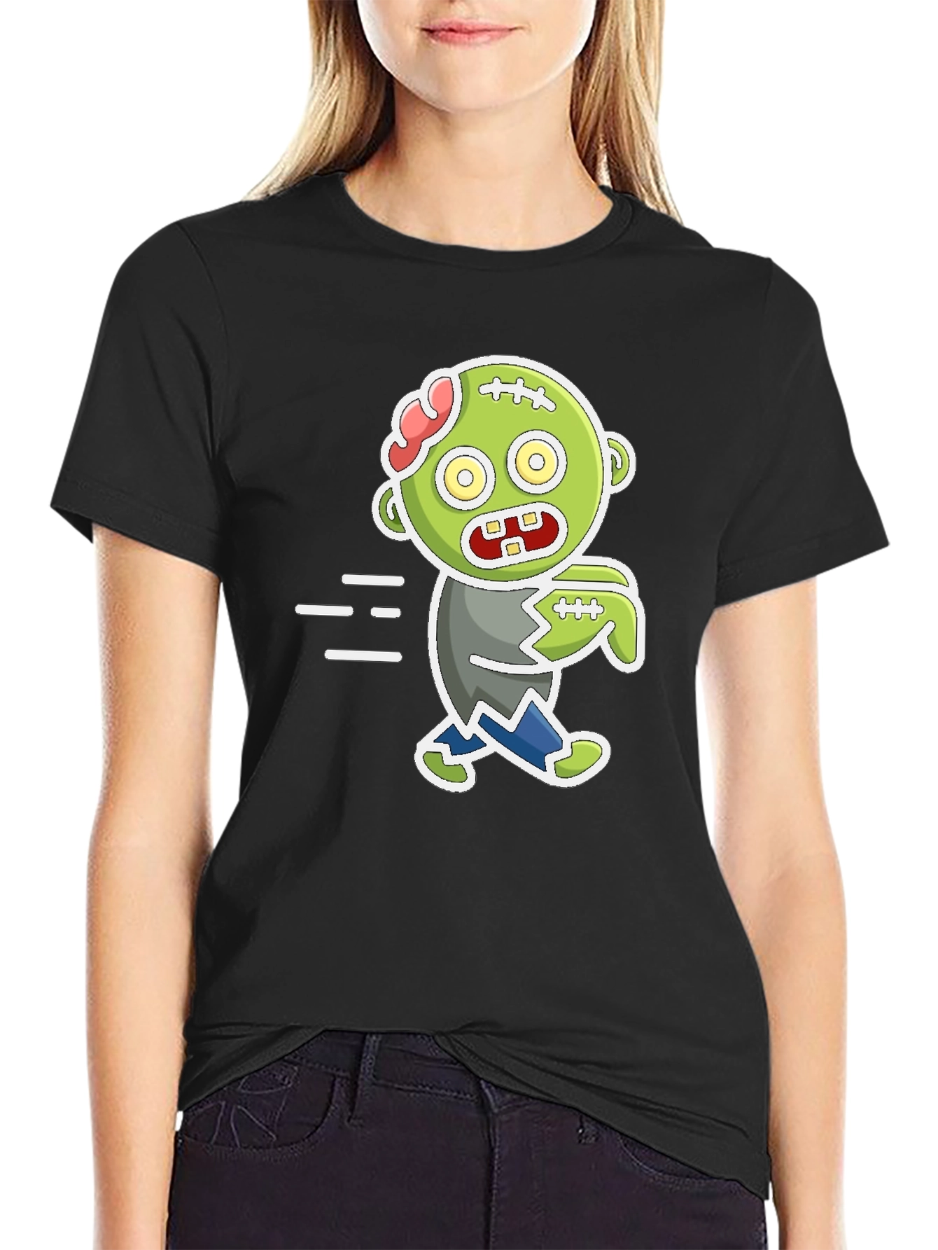 Black Cartoon Zombie Graphic T-Shirt - Halloween Fun view 2