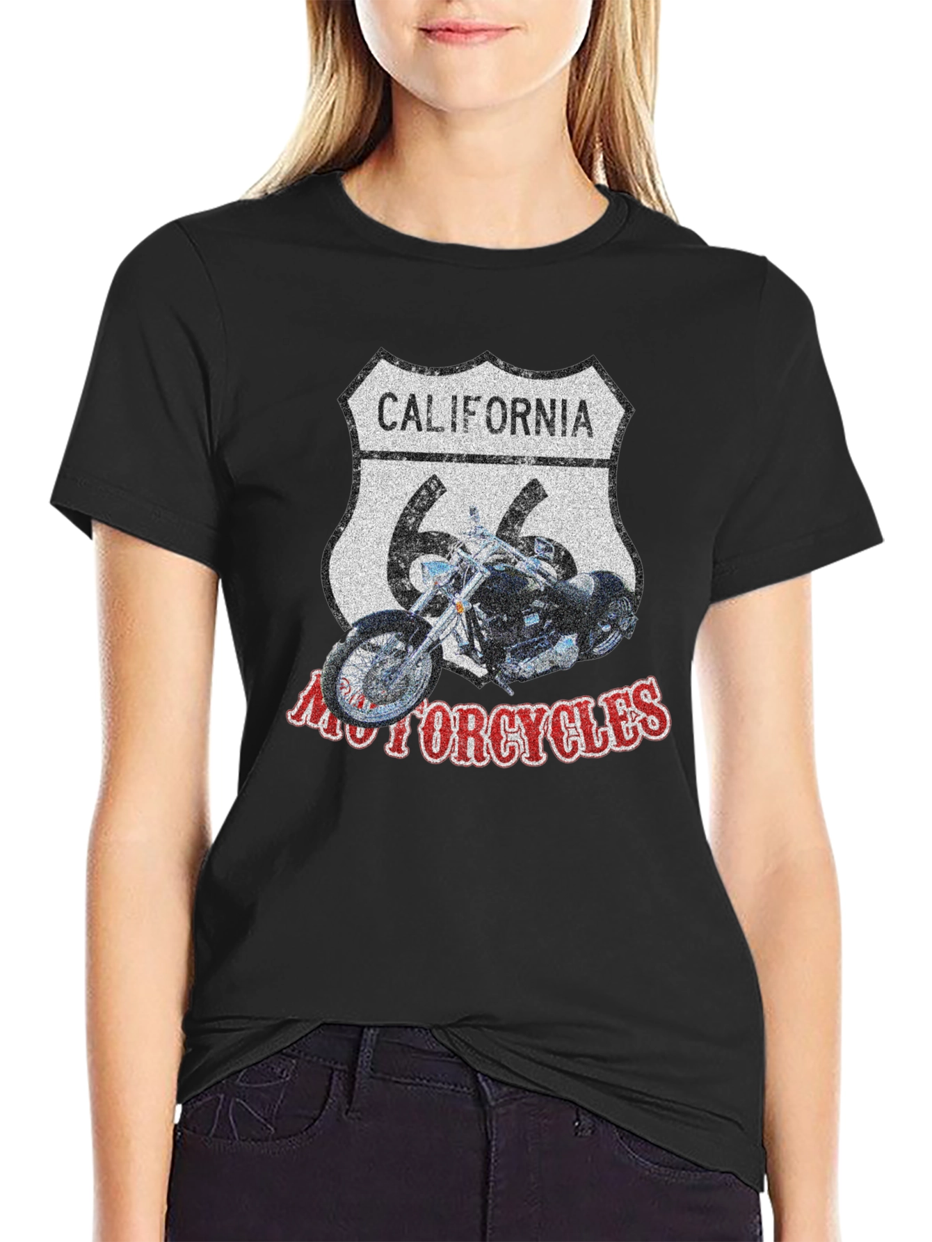 Black California 66 Motorcycles Black T-Shirt view 2