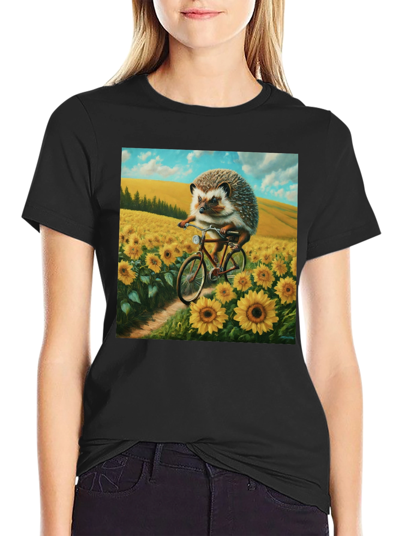 Black Hedgehog on Bike T-Shirt view 2