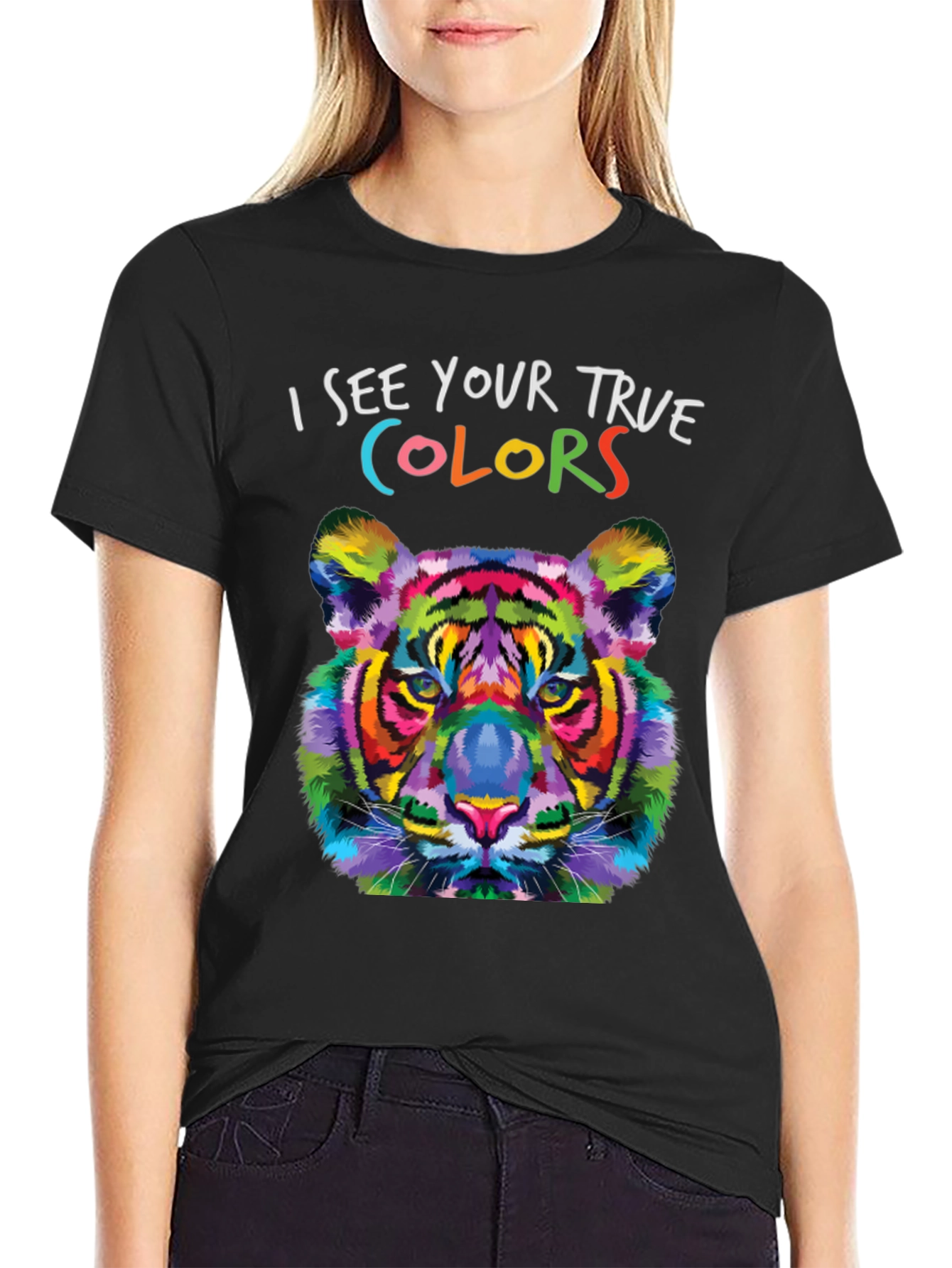 Black Colorful Tiger Graphic T-Shirt - See Your True Colors! view 2
