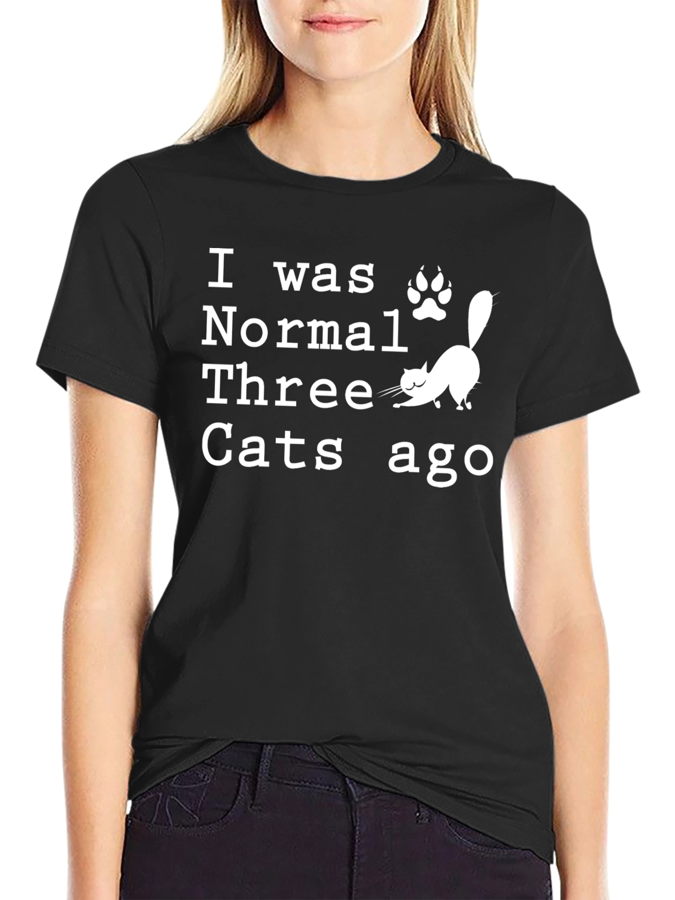 Black Funny Cat Lover T-Shirt - I Was Normal Three Cats Ago view 2