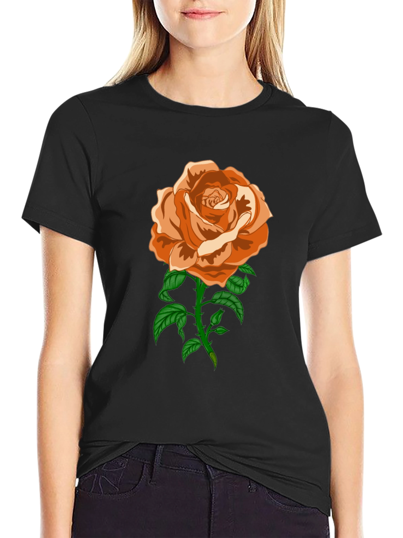 Black Rose Graphic T-Shirt - Casual Black Tee view 2