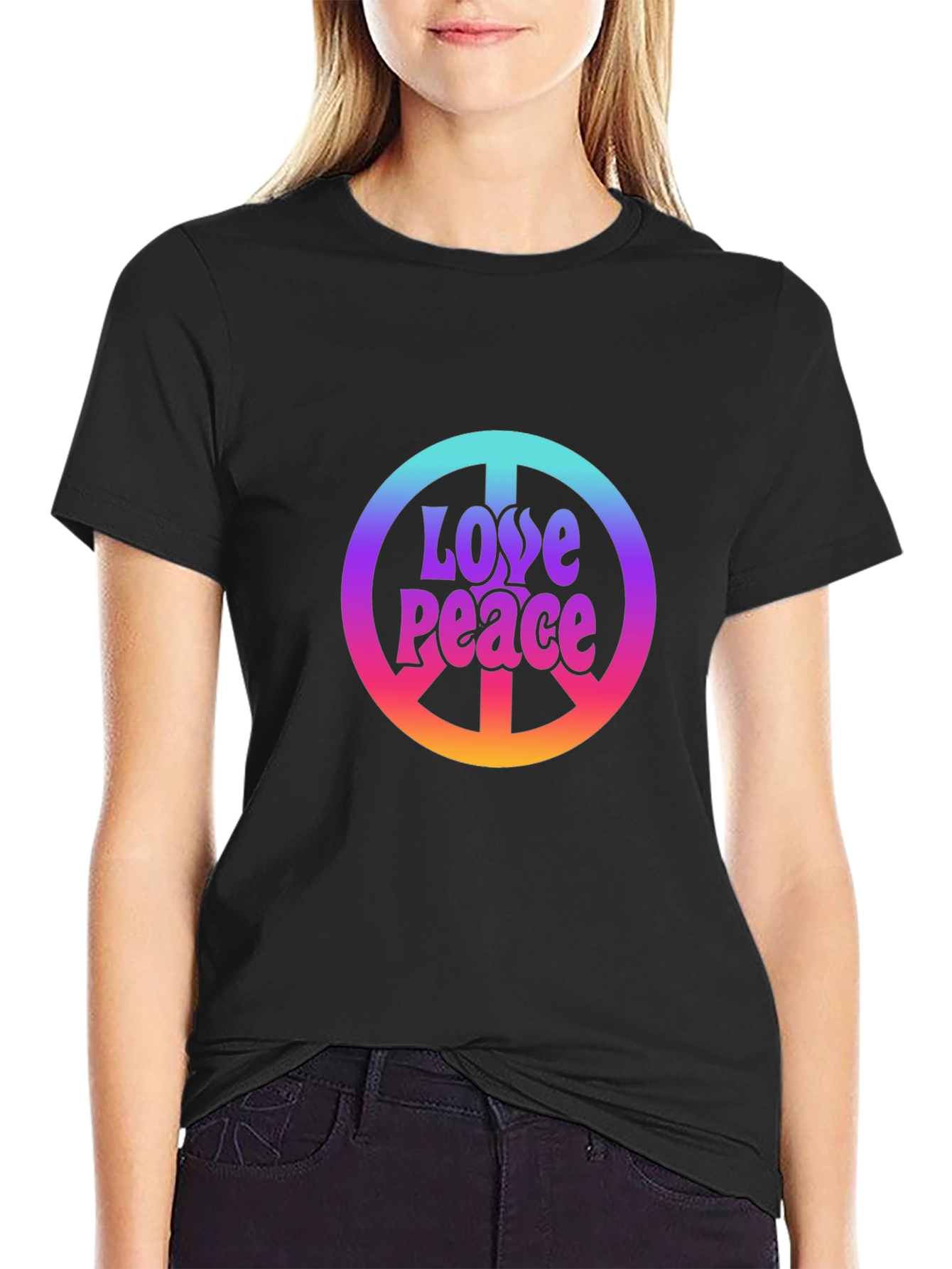 Black Love Peace Sign Black T-Shirt view 2
