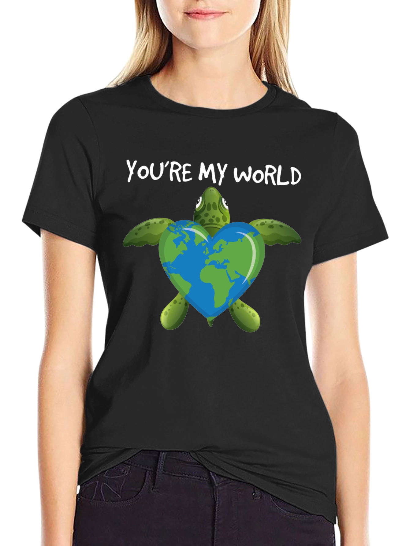 Black You're My World Turtle Heart T-Shirt view 2