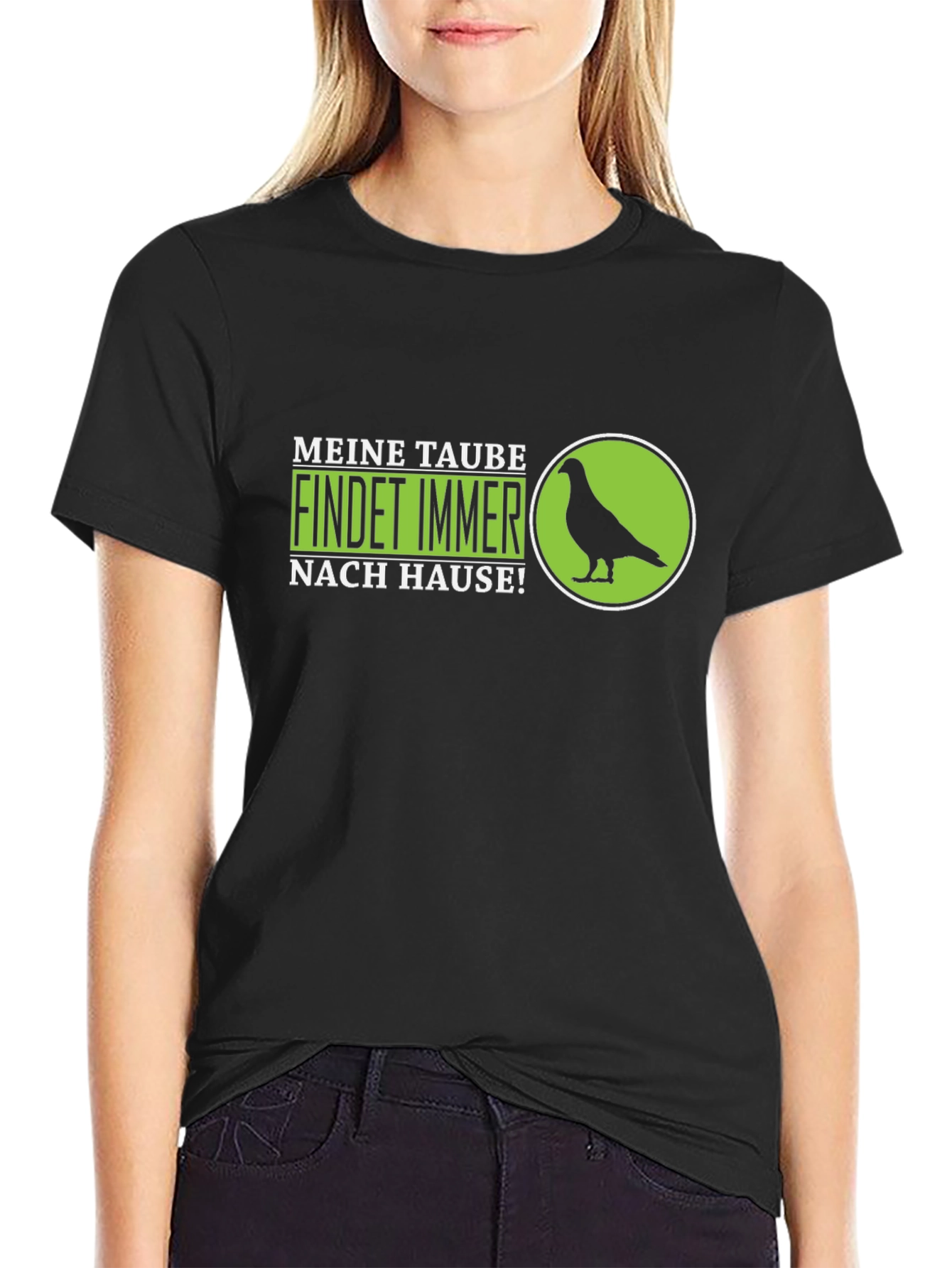 Black Meine Taube Pigeon Graphic Tee - Black Cotton T-Shirt view 2
