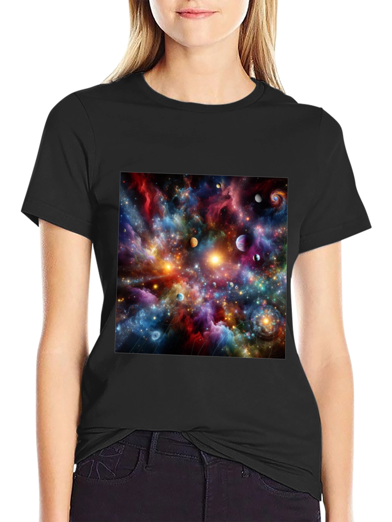 Black Cosmic Nebula Graphic T-Shirt view 2