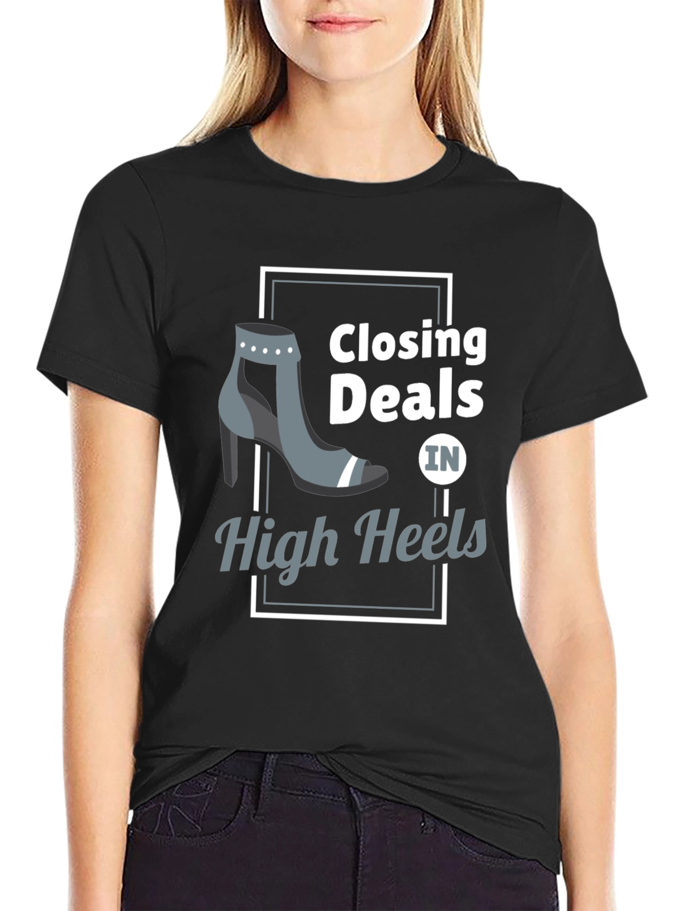 Black Closing Deals in High Heels Graphic Tee view 2