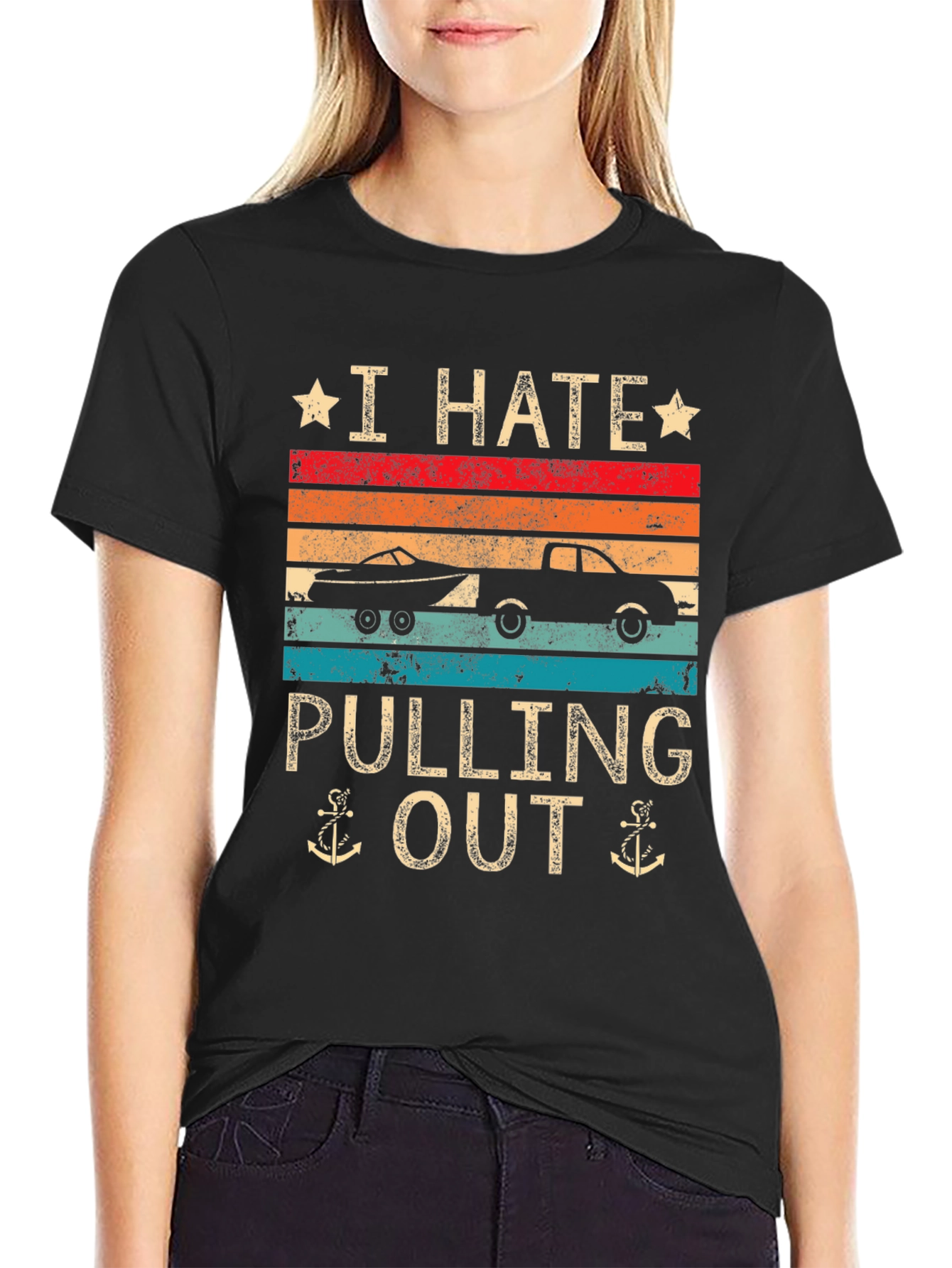 Black I Hate Pulling Out Boat T-Shirt view 2