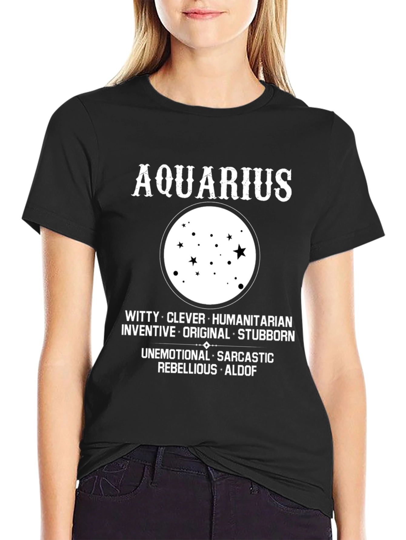 Black Aquarius Zodiac Star Sign Black T-Shirt view 2