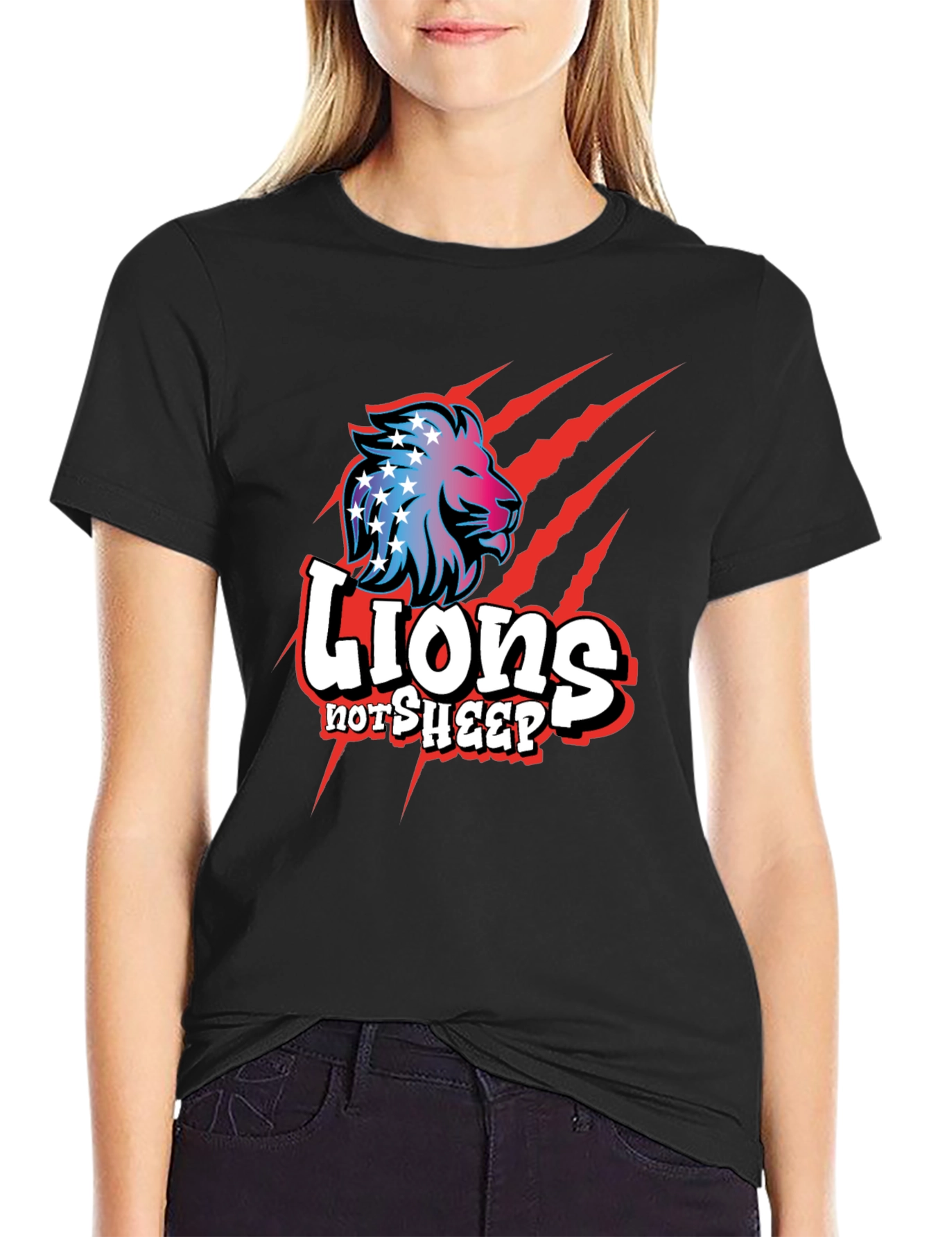 Black Lions Not Sheep Graphic Tee - Patriotic Design view 2