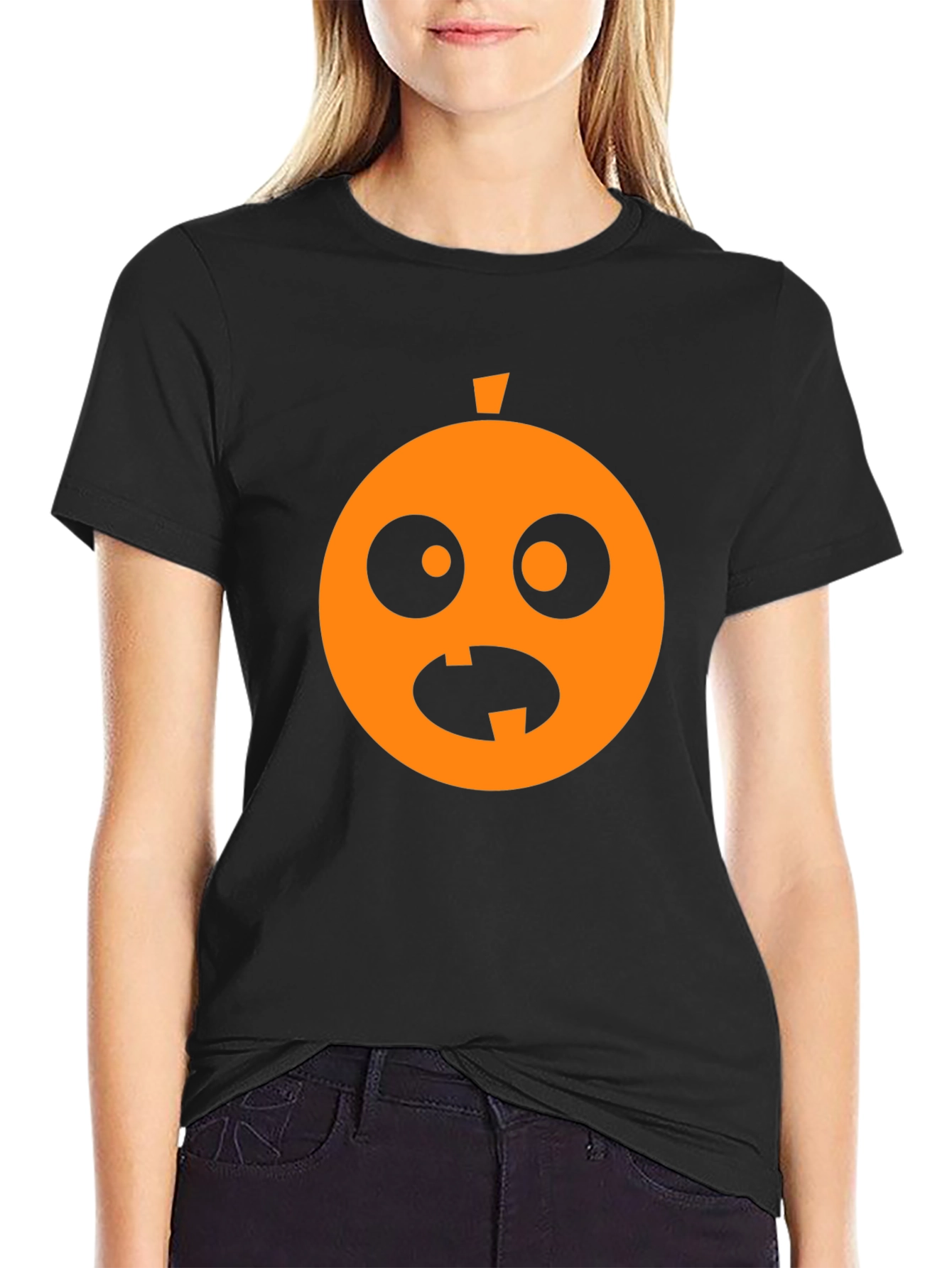 Black Funny Halloween Pumpkin Face Black T-Shirt view 2