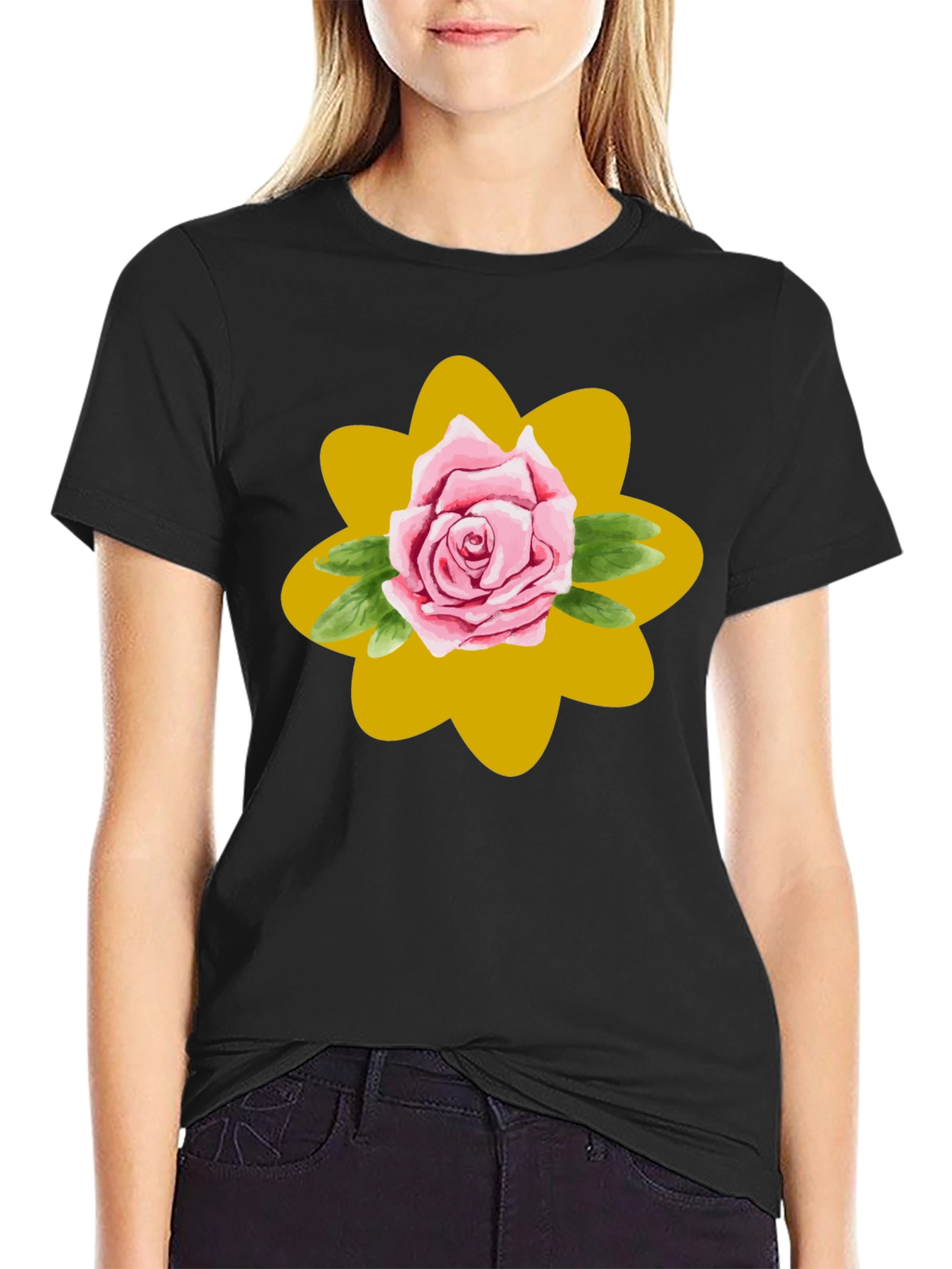 Black Rose Graphic T-Shirt - Stylish Floral Design view 2